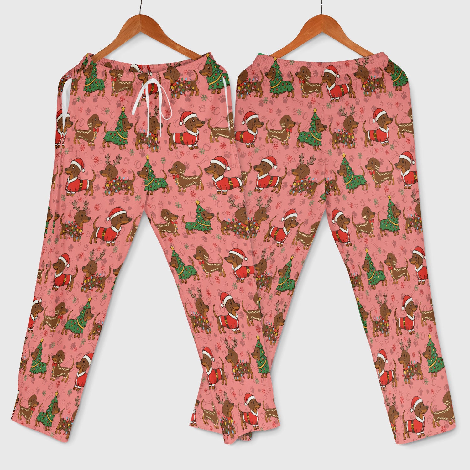 Christmas Weenie Dog Scrub Sets - Xmas Dachshund Scrub Pants - Cute Sausage Puppy V Neck Top - Ugly Sweater for Pet Lover