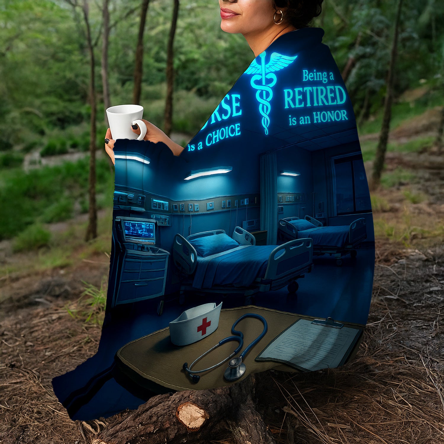 Personalized Nurse Retirement Throw Blanket - Hospital Room Glow Design with Heartfelt Message - Gift for RN LPN CNA Medical Staff