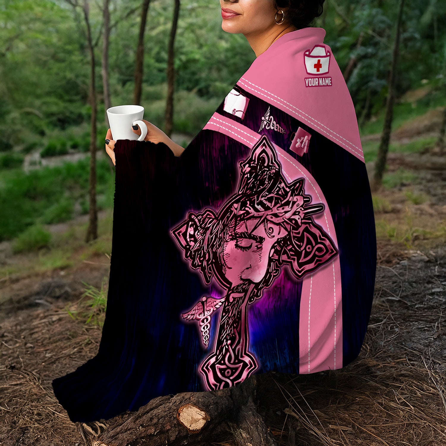Personalized Christian Nurse Blanket - Jesus on the Cross Faith Graphic Design - Gift for RN LPN Healthcare Workers