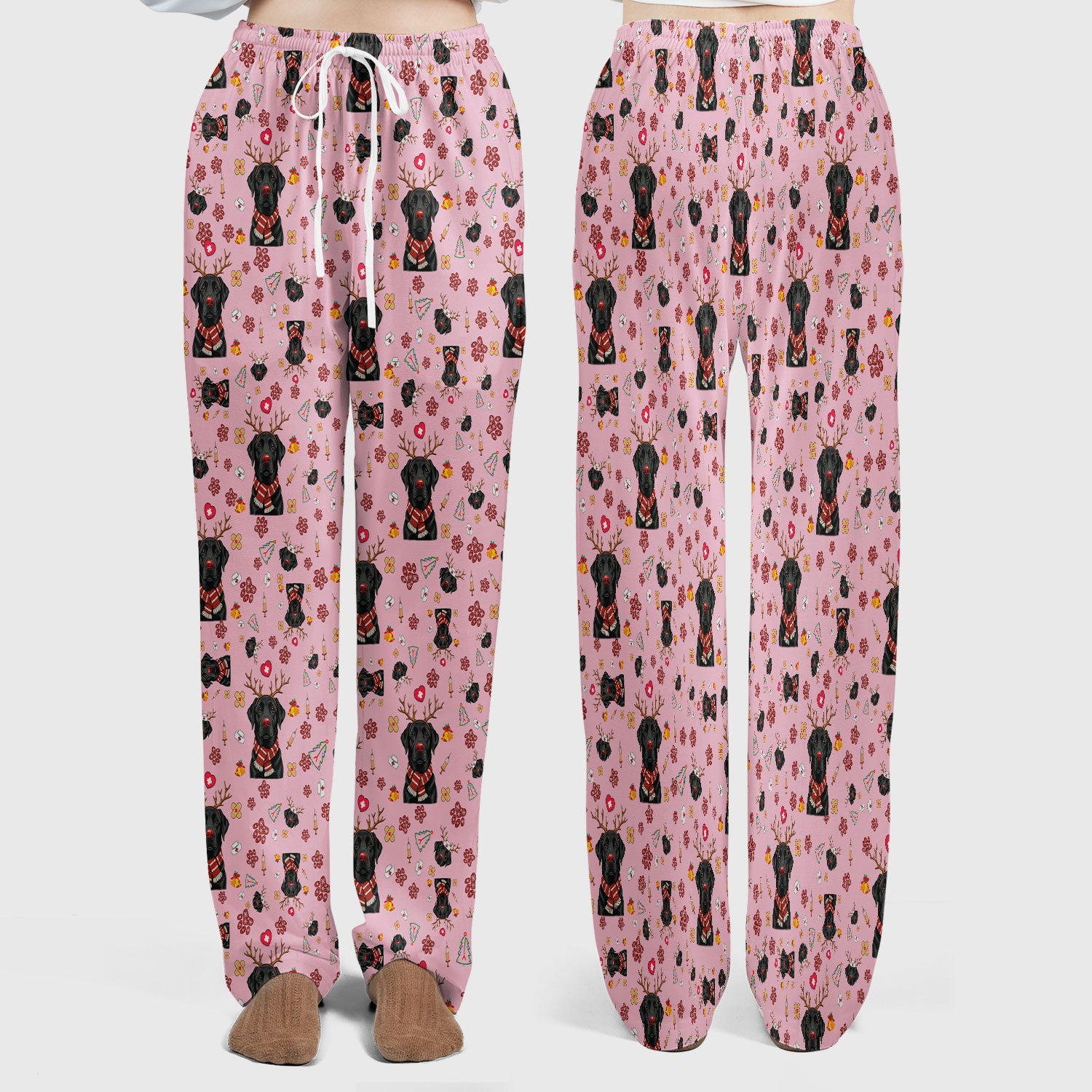 Black Lab Christmas Scrub Set - Funny Labrador Nursing Pants and V Neck Top - Cute Holiday Medical Uniform