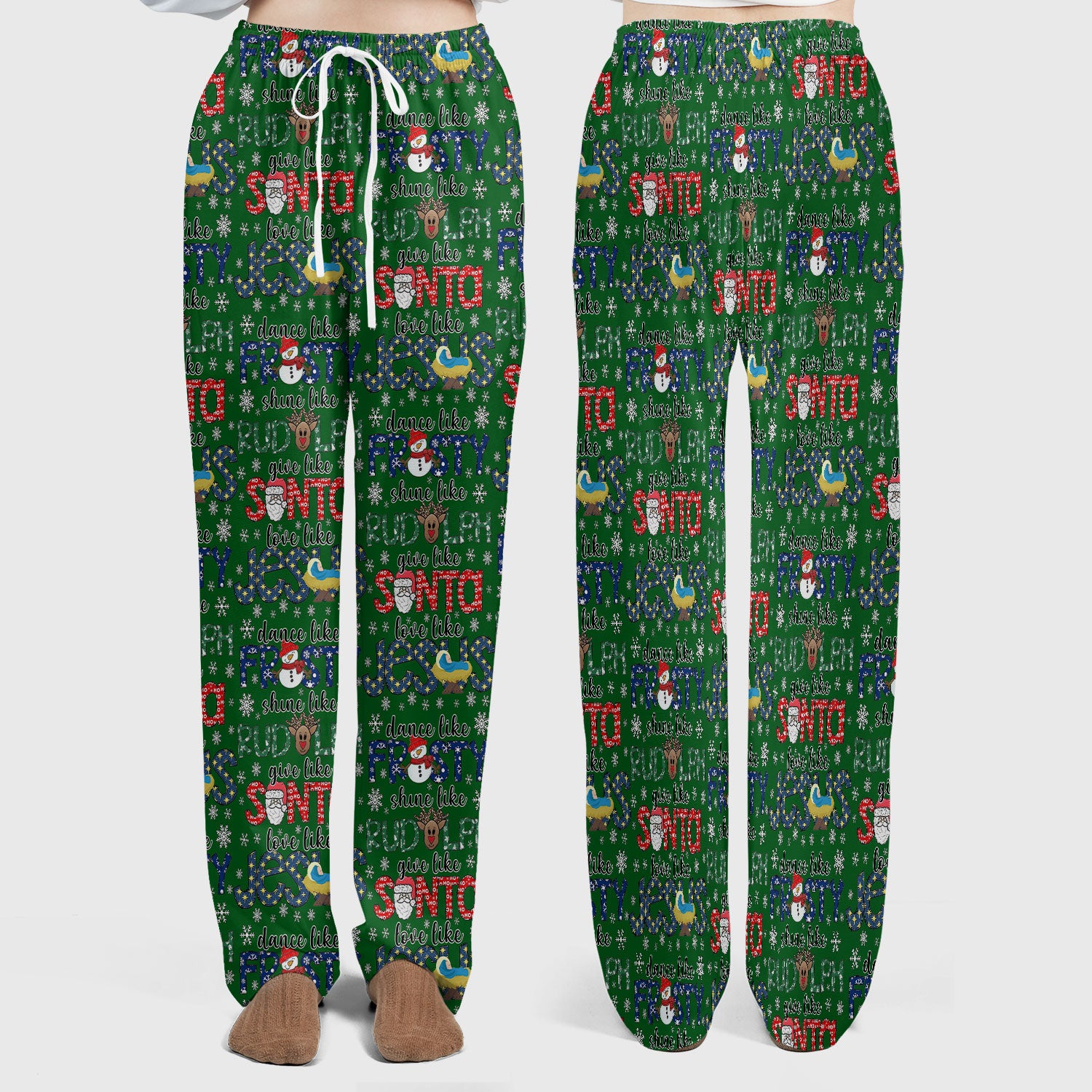 Xmas Rudolph Comfortable Scrub Set for Nurses - God Santa Scrub Pants and V Neck Top - Breathable Med Uniform