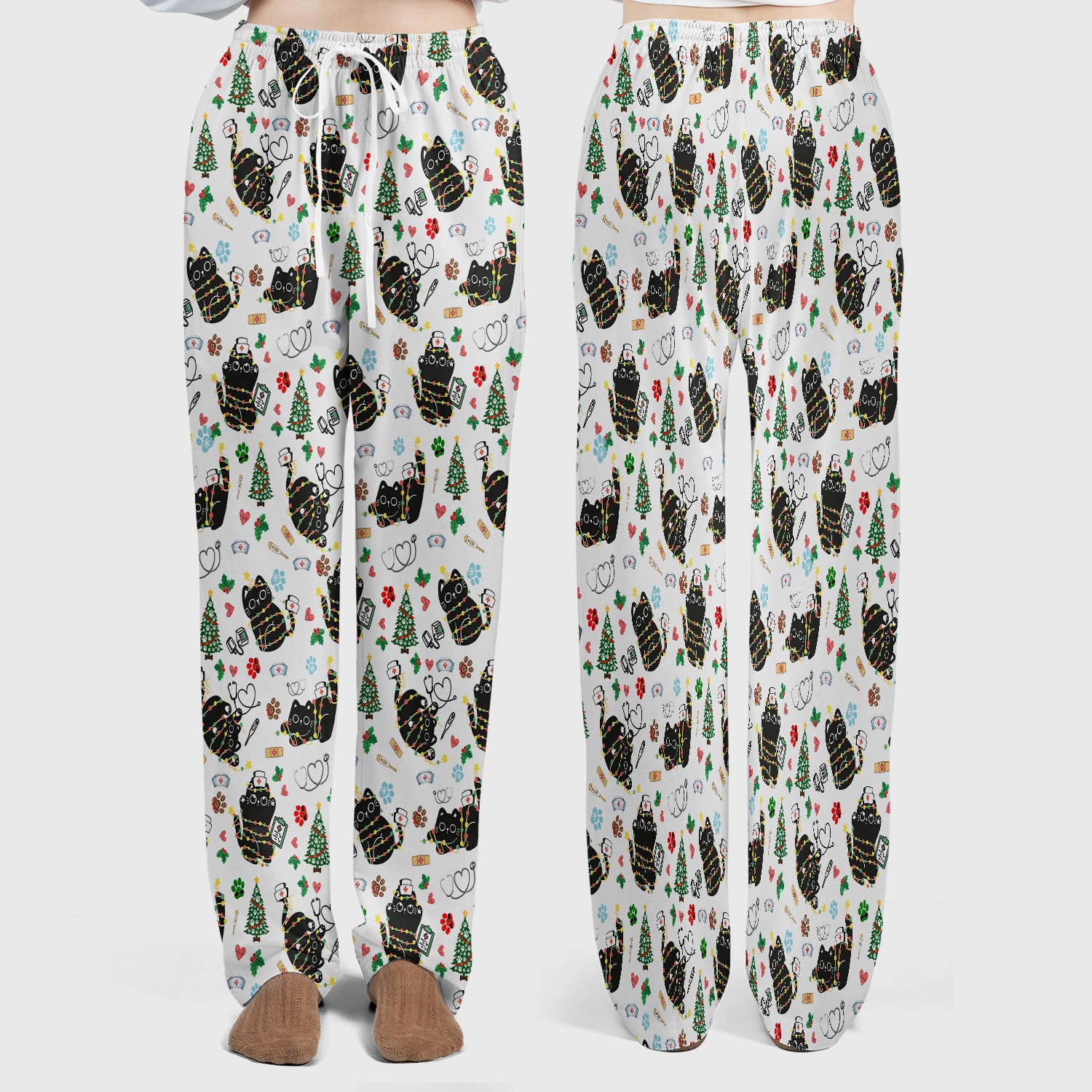 Funny Black Cat Christmas Scrub Set – Cute Holiday Kitty Pattern – Festive Medical Uniform for Nurses, Vets, and Cat Lovers
