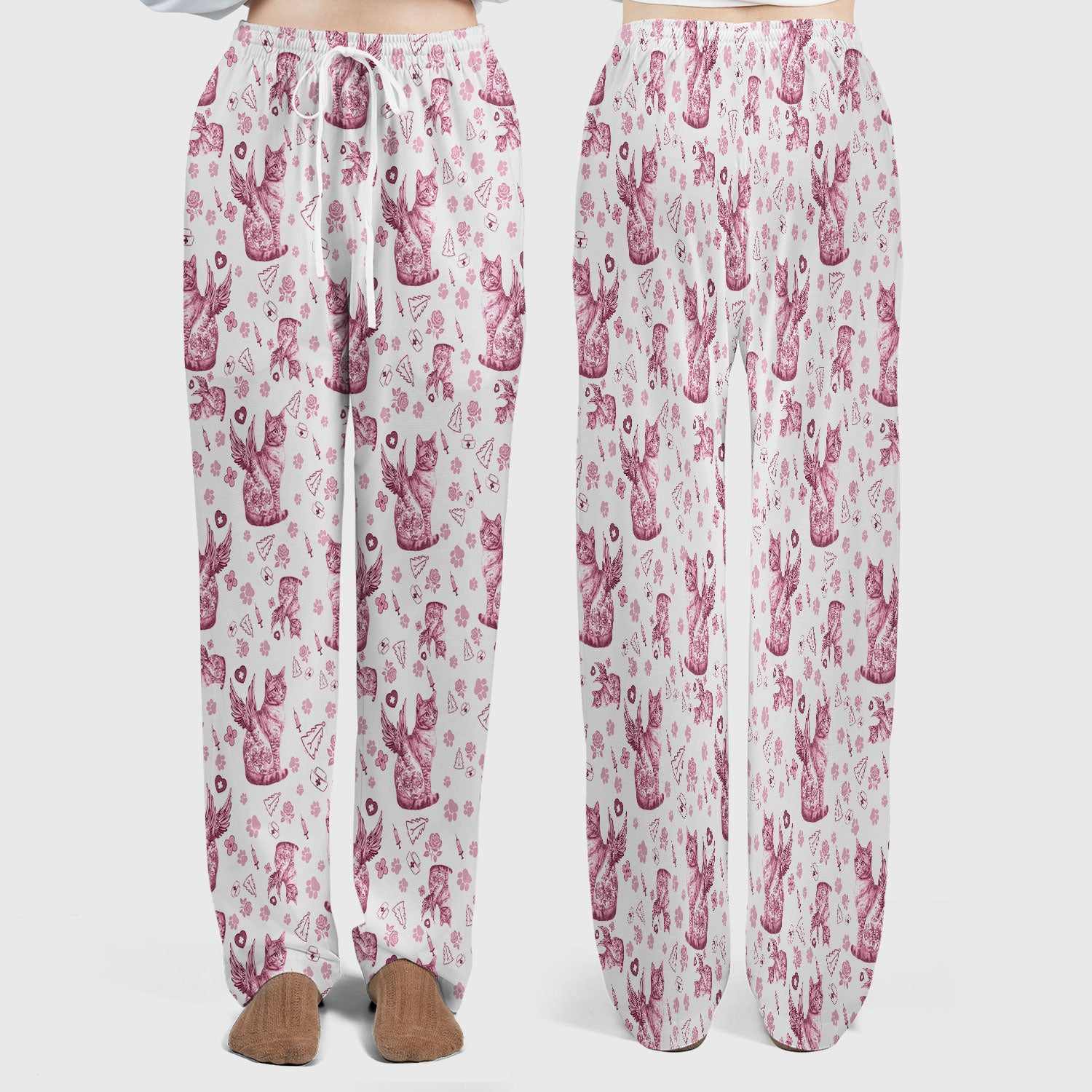 Toile de Jouy Cat Angel Scrub Set - Blue Vintage Nurse Pants and V Neck Top - French Style Medical Uniform for Women