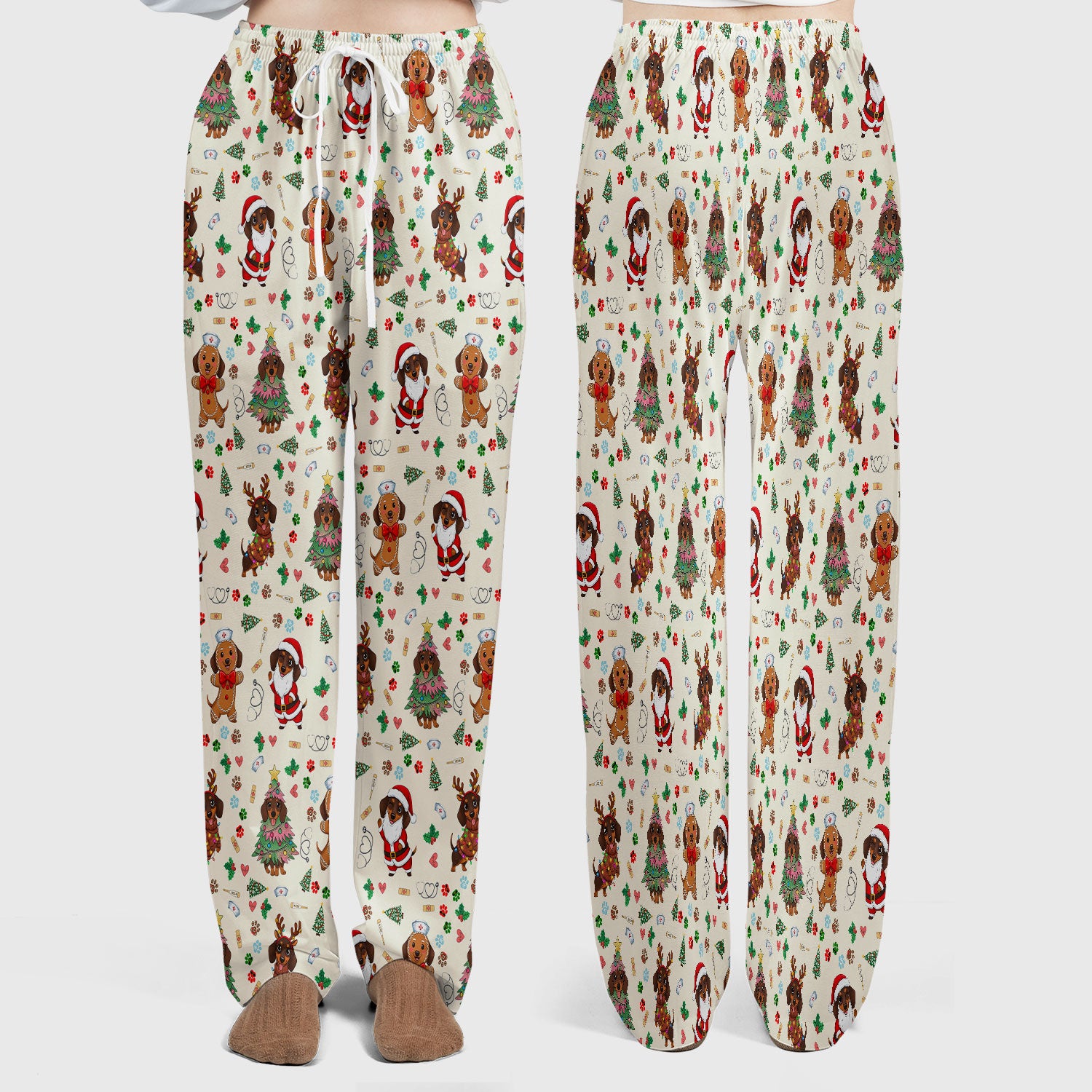 Wiener Dog Christmas Scrub Set – Funny Dachshund Pattern Medical Shirt – Festive Holiday Uniform for RN, LPN, CNA, and Vet Techs
