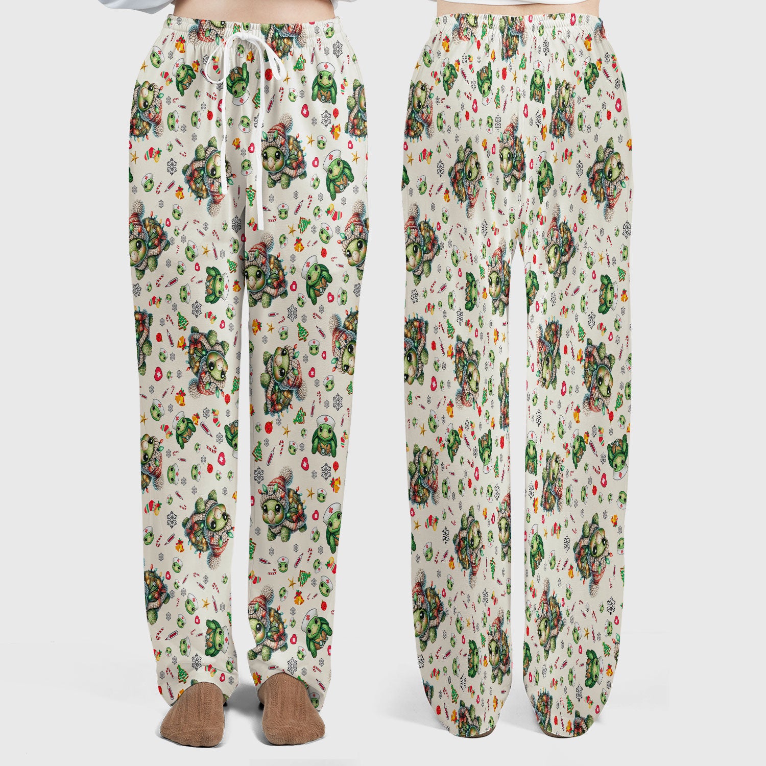 Christmas Turtle Scrub Set - Cute Funny Nurse Pants and V Neck Top - Holiday Medical Uniform for Women