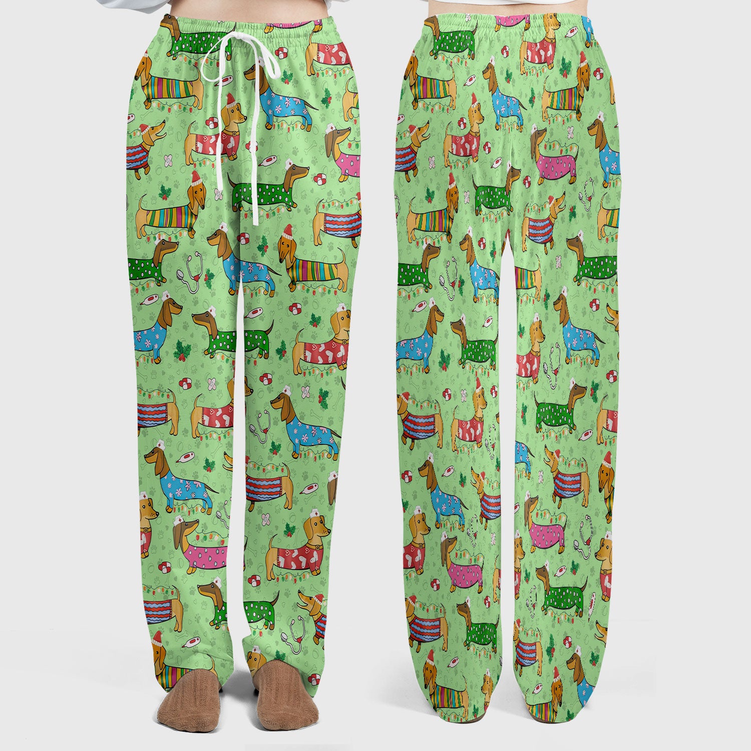 Christmas Scrub Set for Women - Funny Dachshund Scrubs Pants and V Neck Top - Cute Holiday Medical Uniform Gift for RN LPN CNA