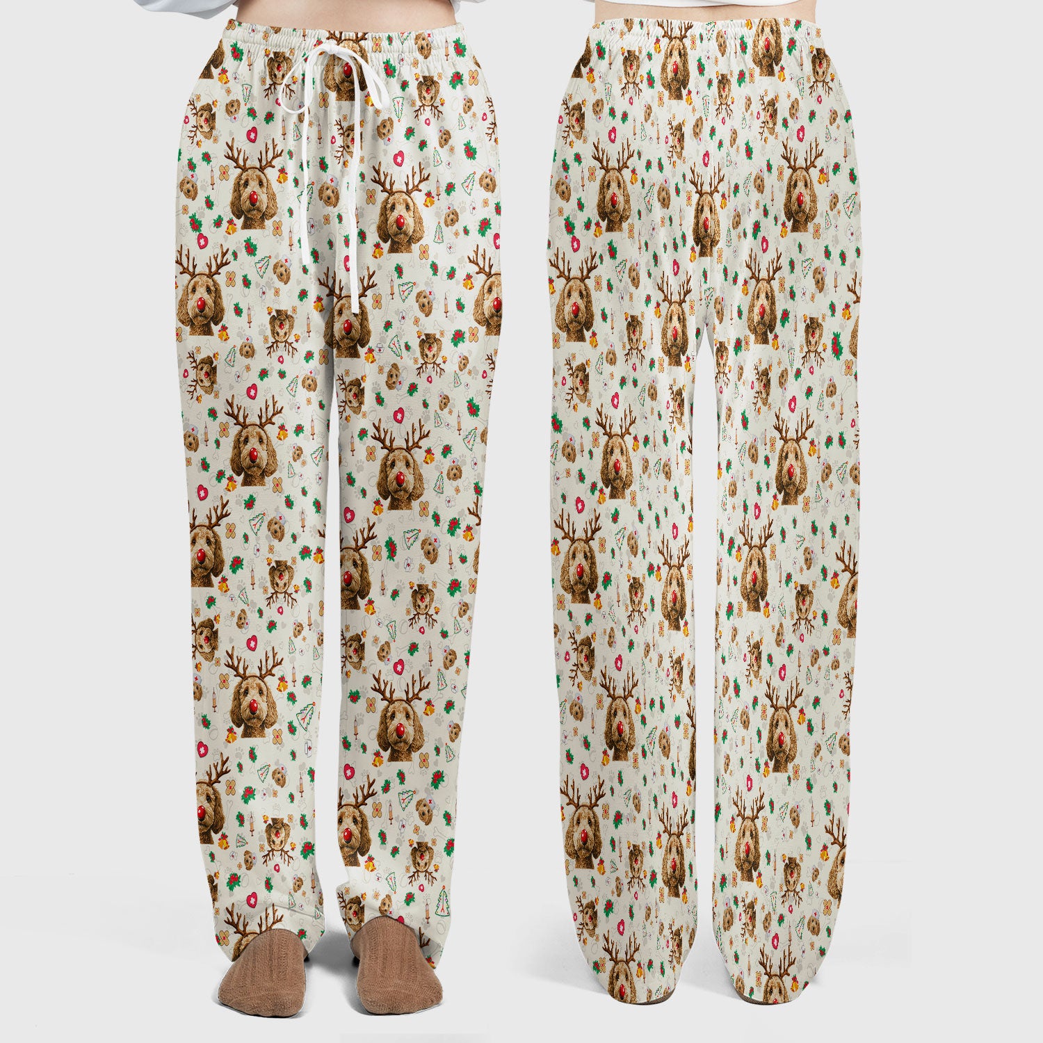 Christmas Labradoodle Scrub Set - Funny Reindeer Dog Nurse Pants and V Neck Top - Cute Holiday Medical Uniform