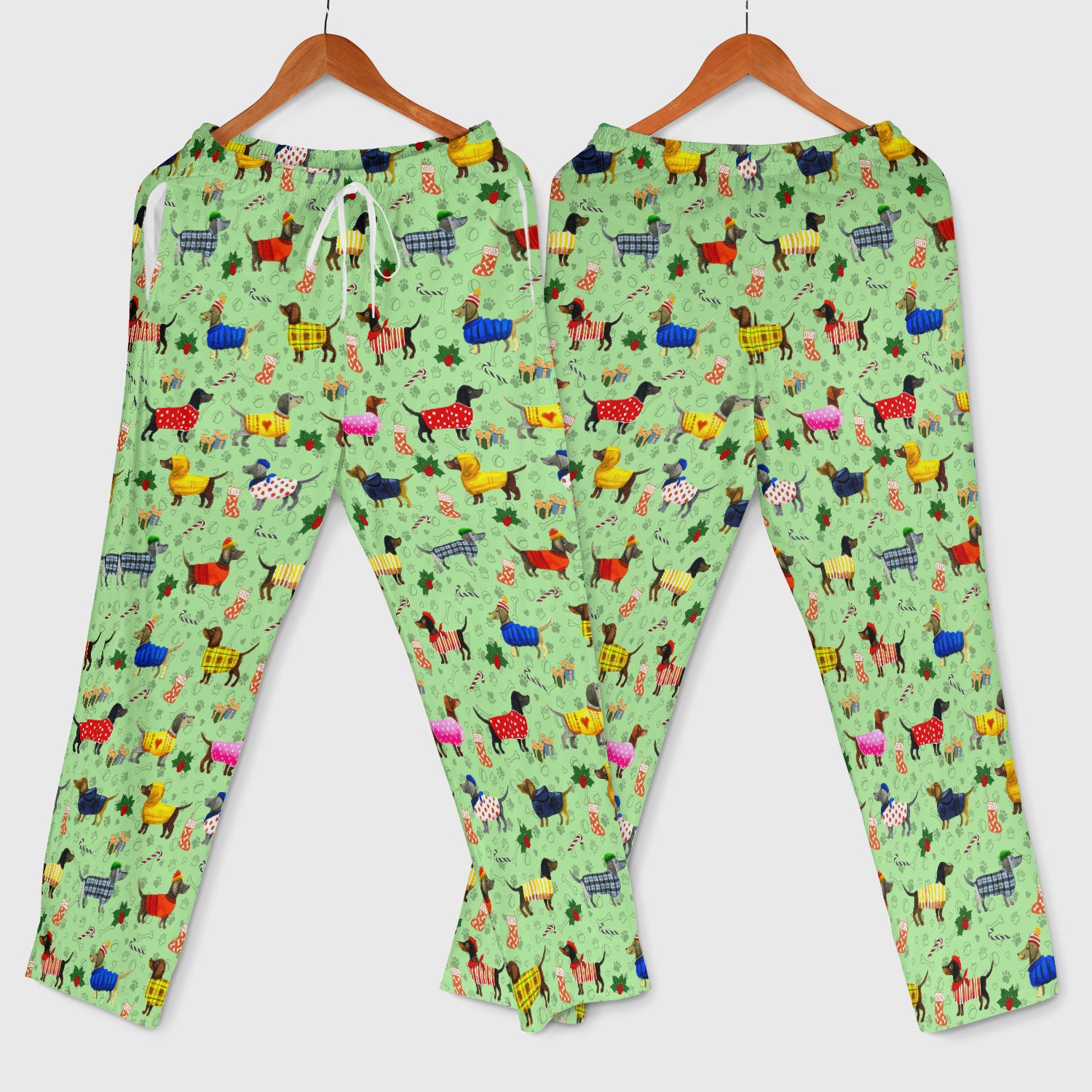 Dachshund Women Scrub Sets - Funny Wiener Dog Paw Prints Nurse Uniform - Comfortable Nursing Pants V Neck Shirt - Holiday Ugly Sweater