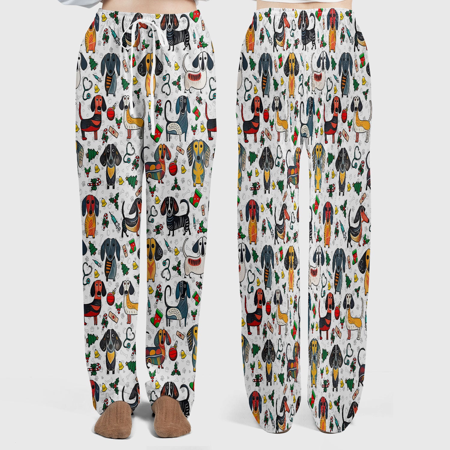 Dachshund Christmas Scrub Set - Cute Wiener Dog Pants and V Neck Top - Holiday Medical Uniform