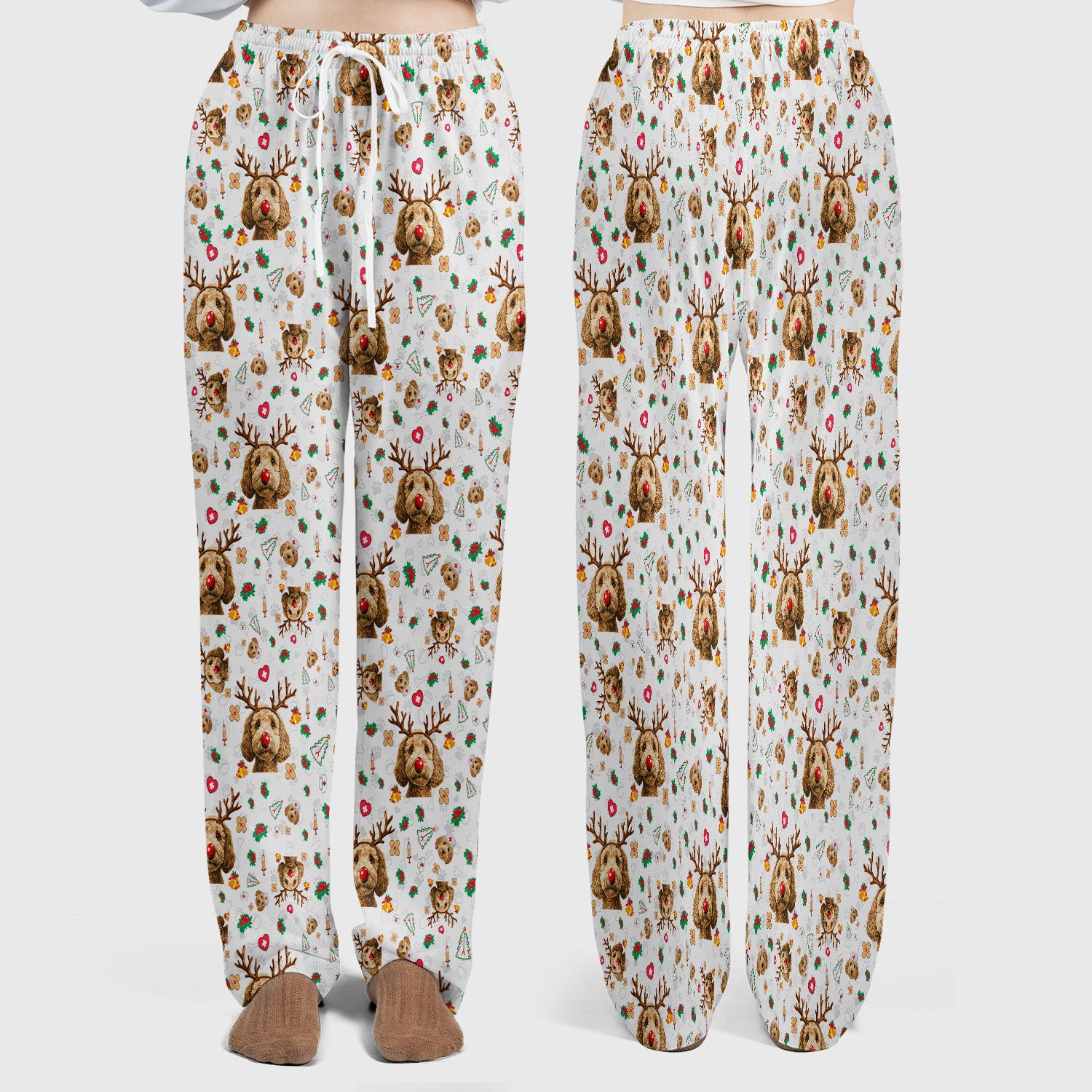 Labradoodle Reindeer Christmas Scrub Set - Funny Dog Nurse Pants and V Neck Top - Cute Holiday Medical Uniform
