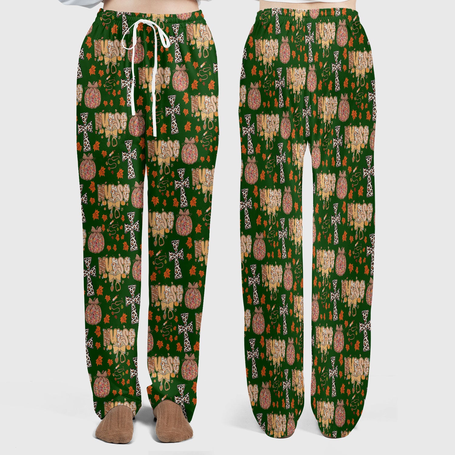 Floral Pumpkin Scrub Set for Women - Coquette Bow Thanksgiving Scrubs Pants and V Neck Top - Comfortable Medical Uniform