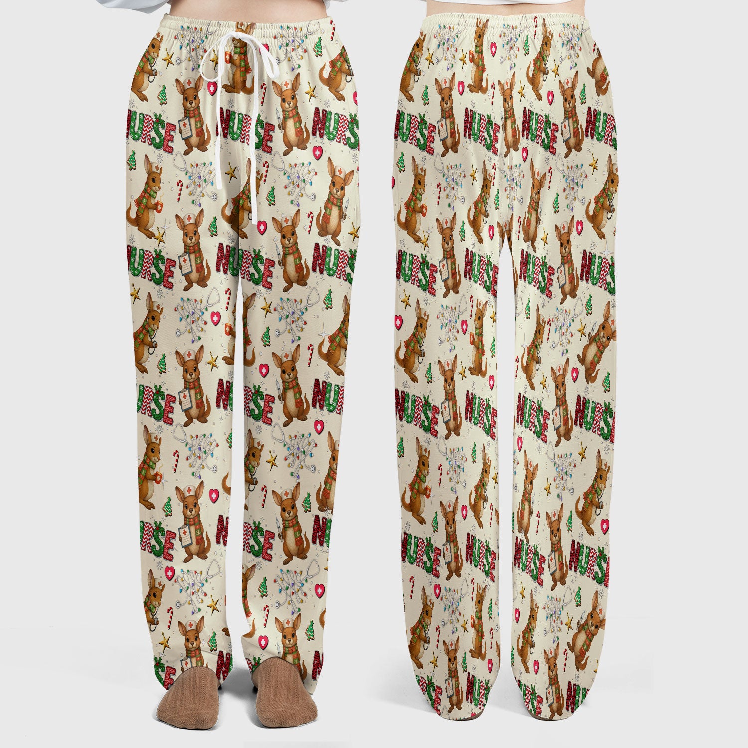Aussie Kangaroo Christmas Scrub Set - Funny Holiday Nurse Shirt and Pants for Women - Cute Animal Medical Uniform