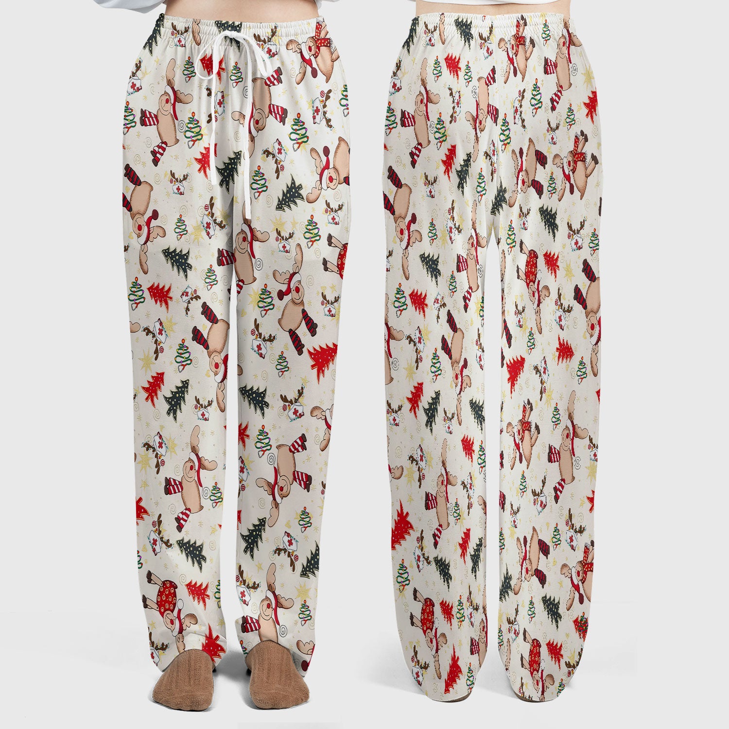 Funny Reindeer Christmas Nurse Scrub Set - Festive Holiday Medical Scrub Pants and V Neck Top - Breathable Med Uniform