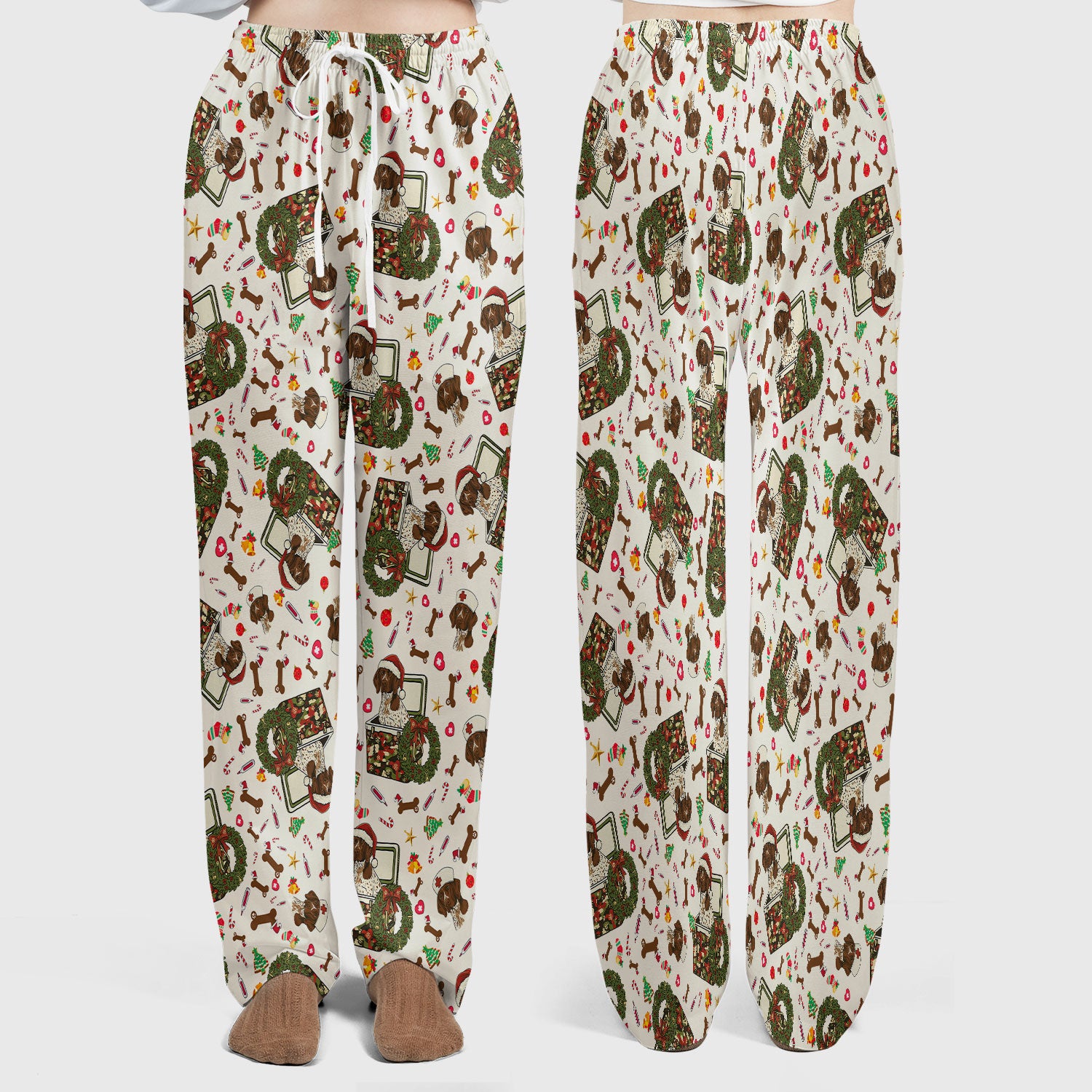 Christmas Dachshund Scrub Set - Cute Sausage Dog Nursing Pants and V Neck Top - Funny Holiday Medical Uniform