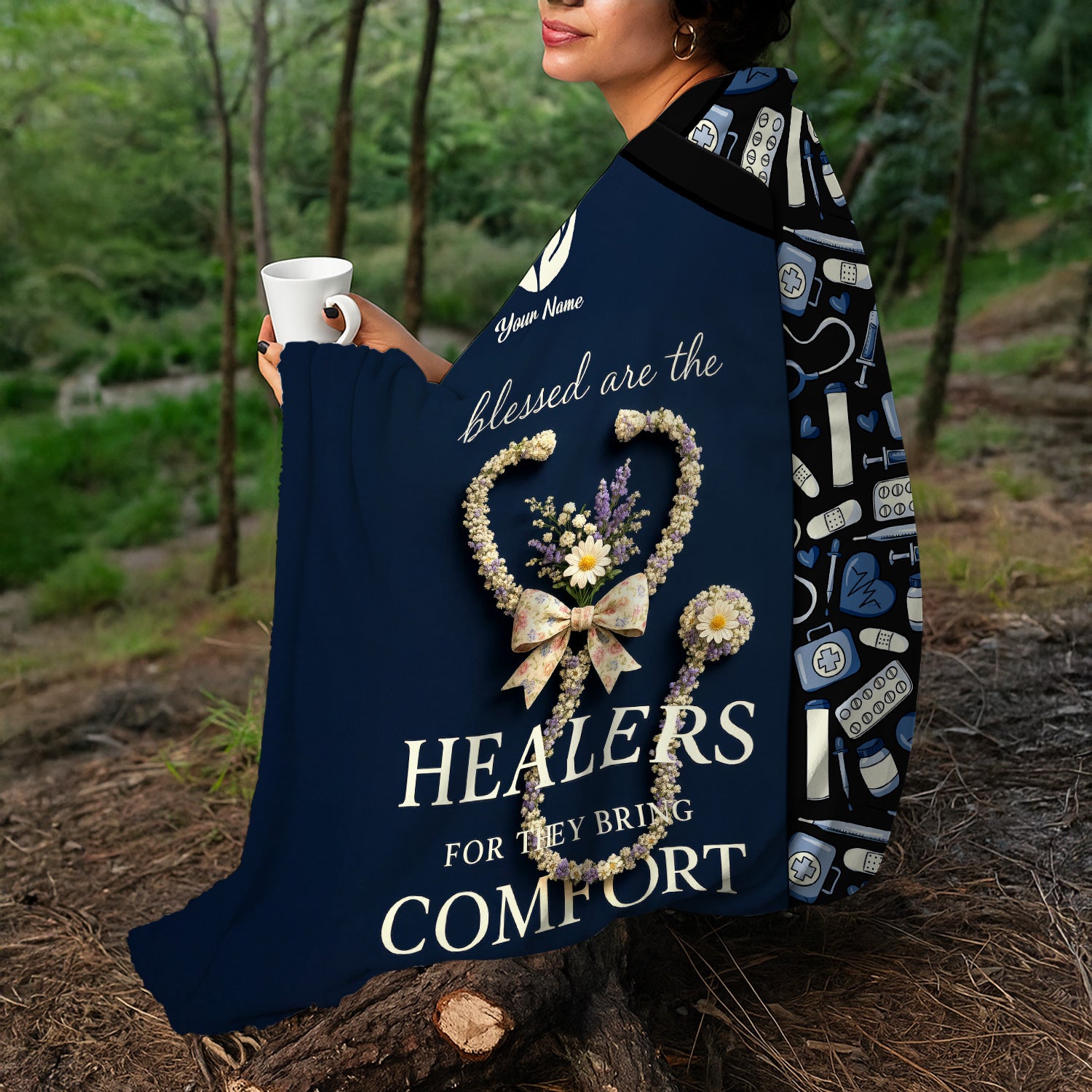 Custom Name Nurse Blanket - Blessed Are the Healers Who Bring Comfort - Floral Stethoscope Gift for RN CNA LPN Women in Healthcare
