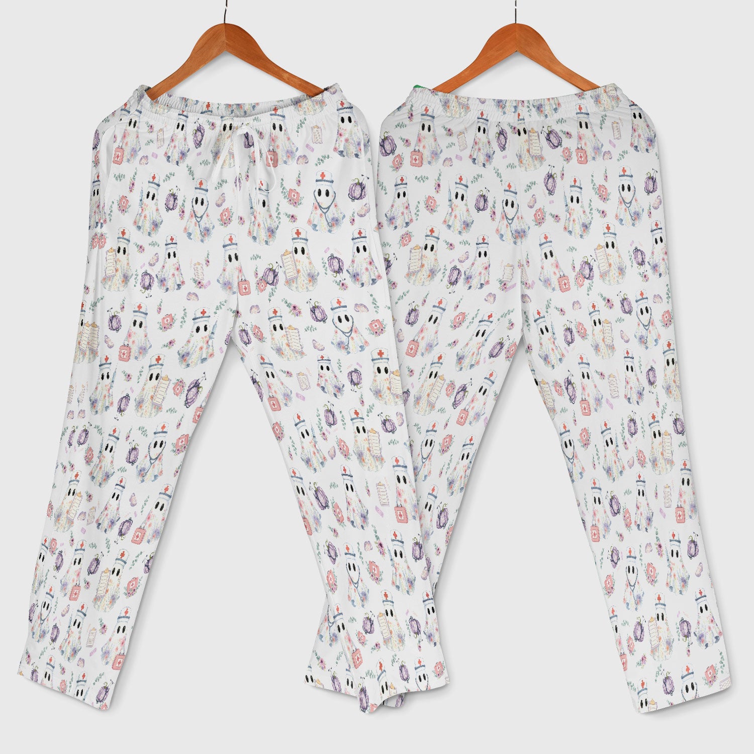 Ghost Nurse Medical Uniform - Cute Boo Halloween Scrub Set - Purple Pumpkin Scrub Pants - Funny Halloween Sweatshirts