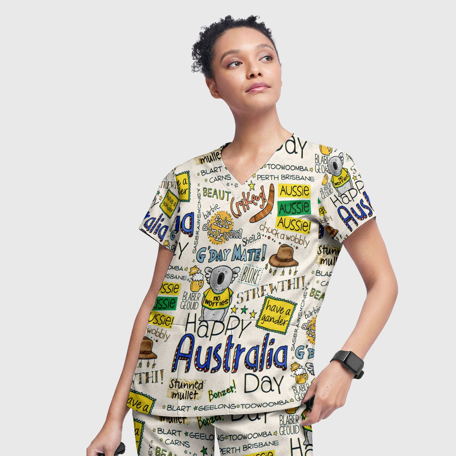 Cute Cartoon Koala Australia Pattern Medical Scrub Set, Breathable Med Uniform