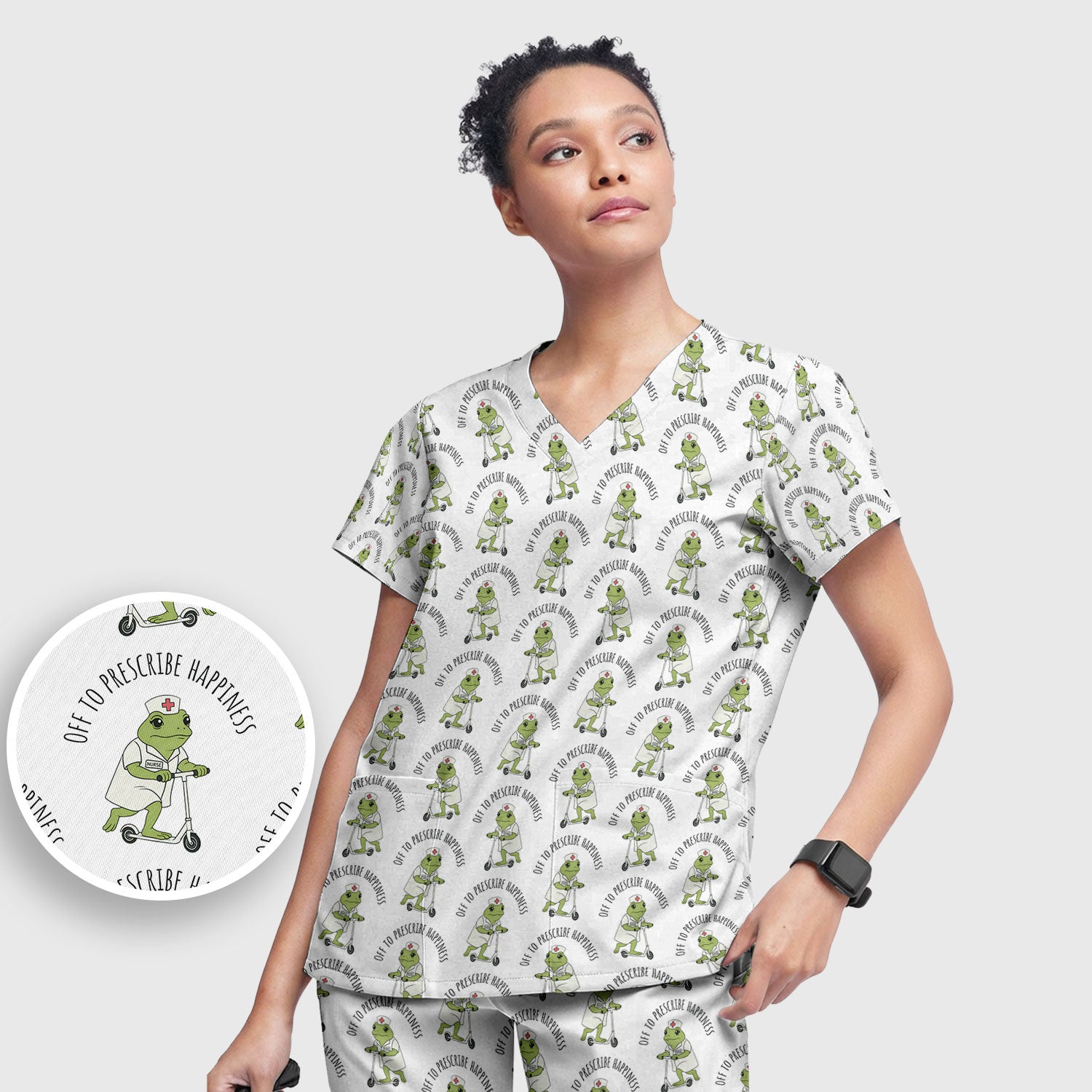 Cute Frog Nurse Off To Prescribe Happiness Scrub Set, Breathable Med Uniform