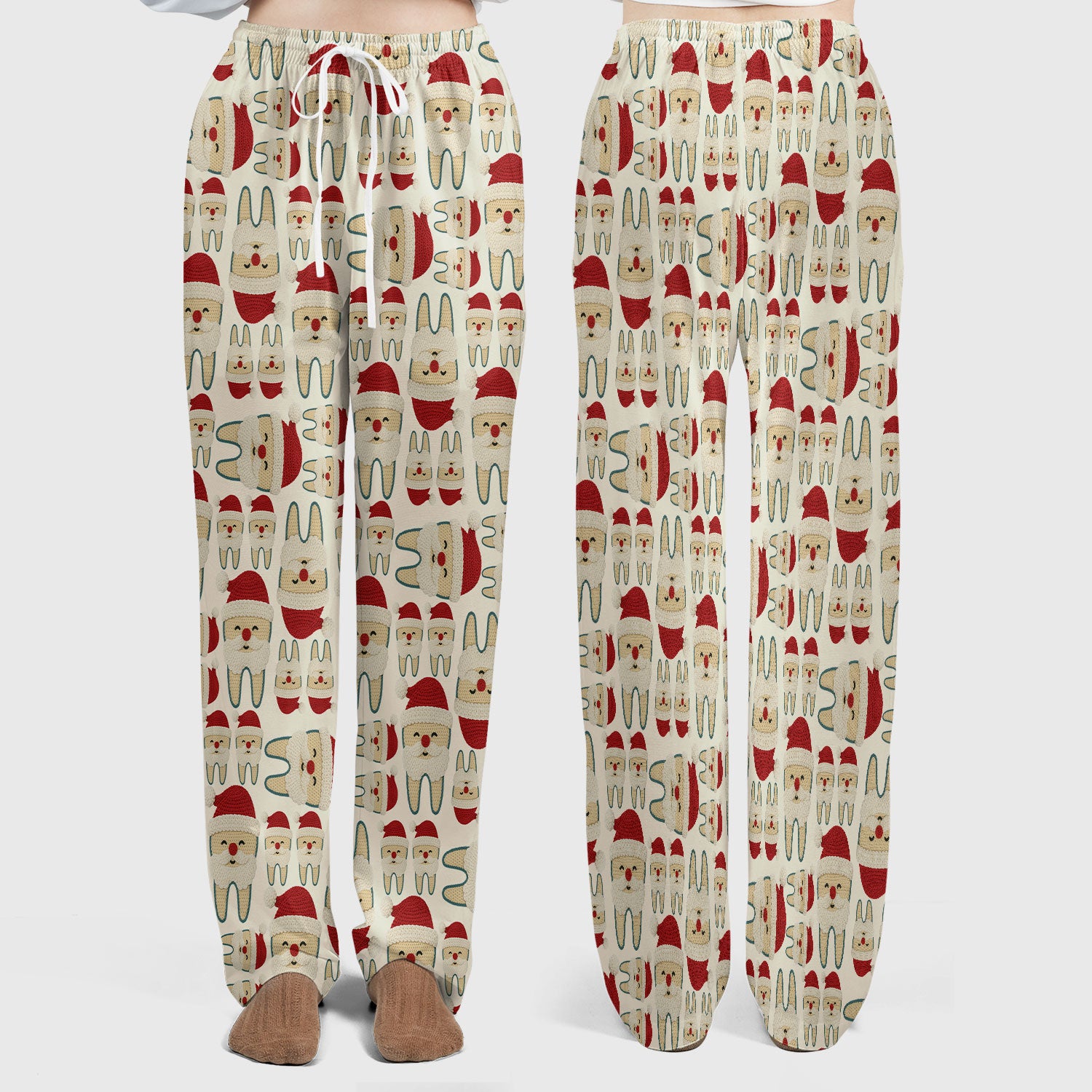 Christmas Tooth Scrub Set - Cute Santa Tooth Pattern for Dentists & Hygienists - Crochet Style Holiday Medical Uniform for Women