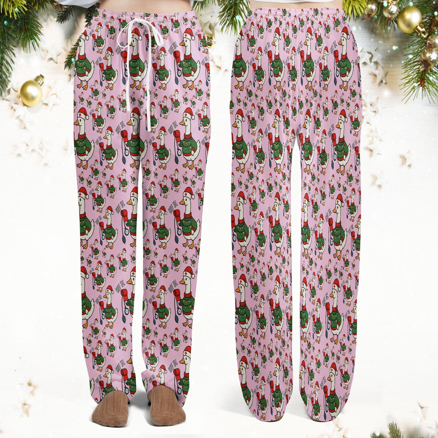 Nurse Christmas Duck Scrub Set, Cute Goose Pattern Scrub Uniform, RN LPN CNA Nursing Uniform