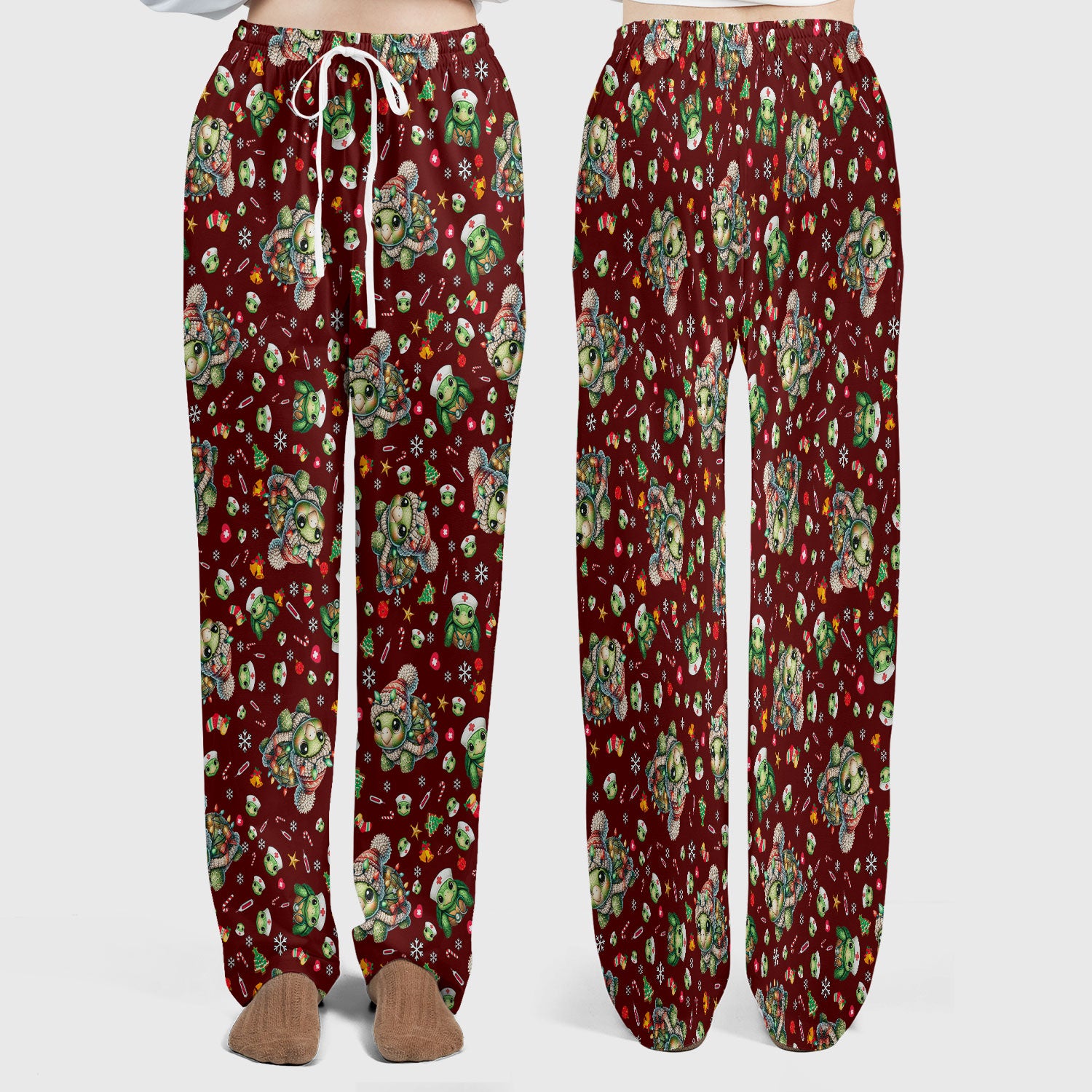 Christmas Turtle Scrub Set - Cute Funny Nurse Pants and V Neck Top - Holiday Medical Uniform for Women