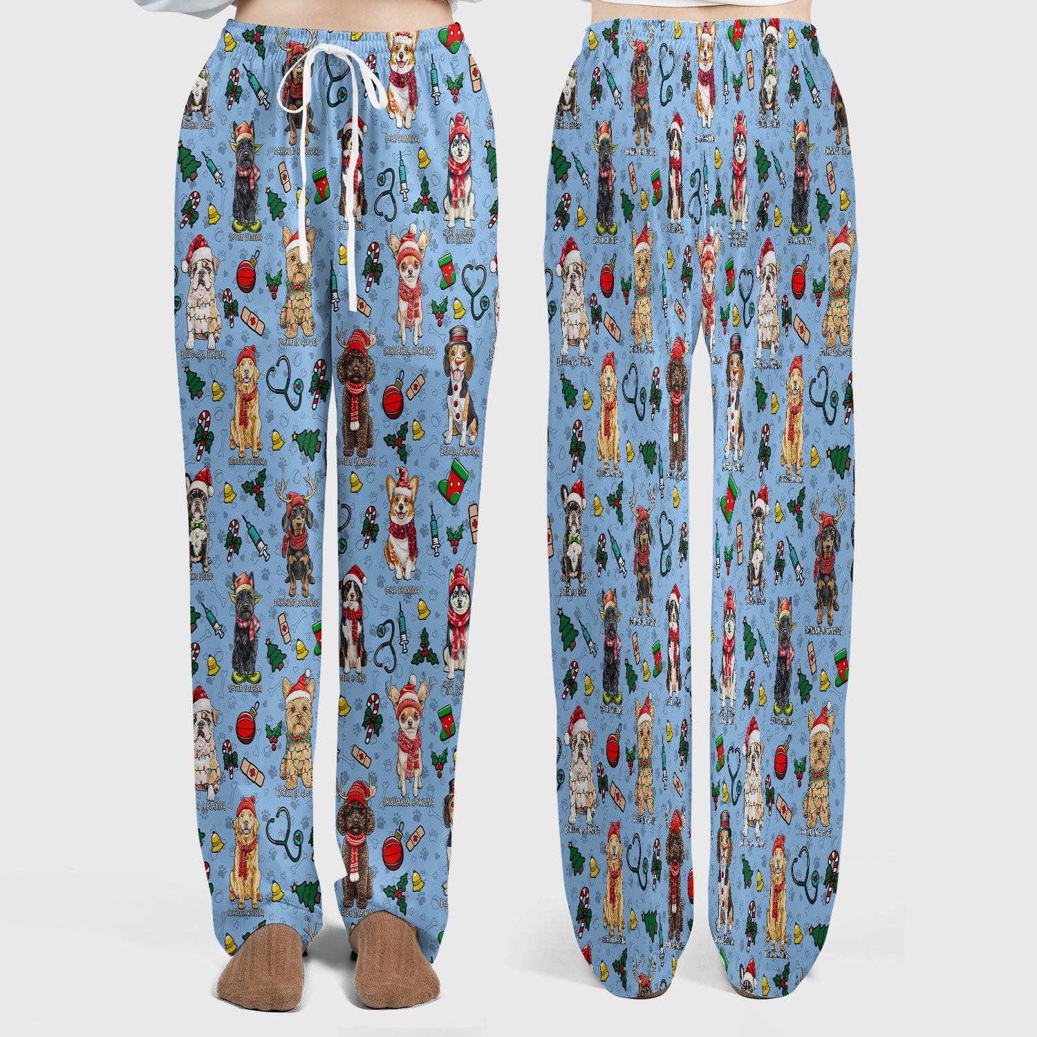 Christmas Dog Scrub Set for Nurses - Dachshund, Husky, Poodle, Corgi & Labrador Holiday Scrub Top and Pants - Funny Santa Medical Shirt