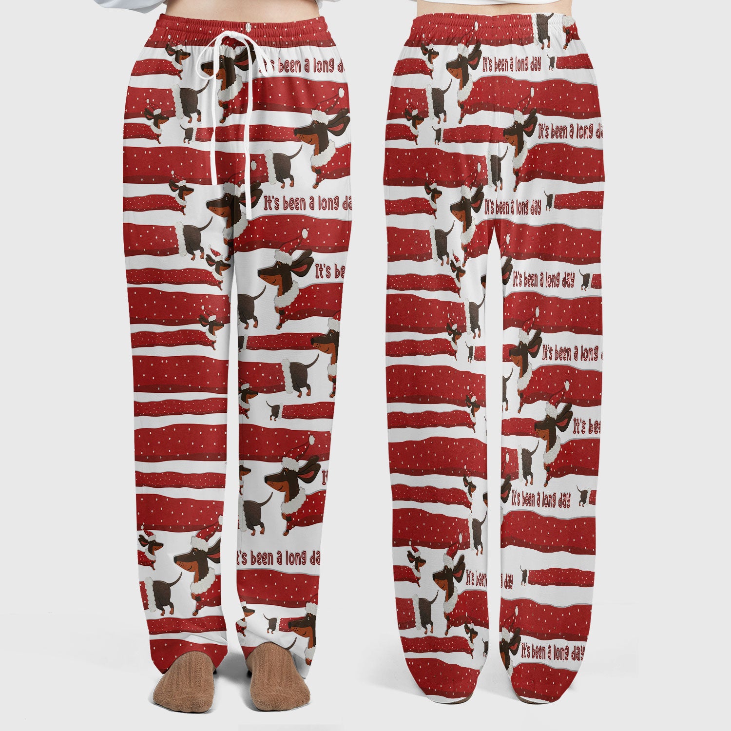 Funny Dachshund Christmas Scrub Set - It's Been a Long Day - Cute Wiener Dog Scrubs Pants and V Neck Top - Medical Uniform for Women
