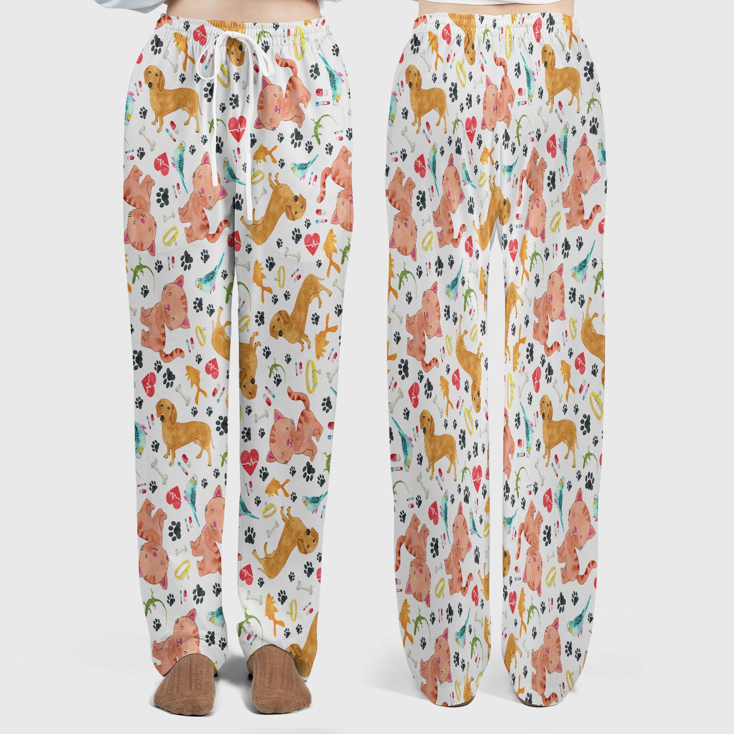 Cat Dog Veterinary Scrub Set - Cute Animal Paw Print Medical Pants and V Neck Top for Women RN CNA Vet Tech