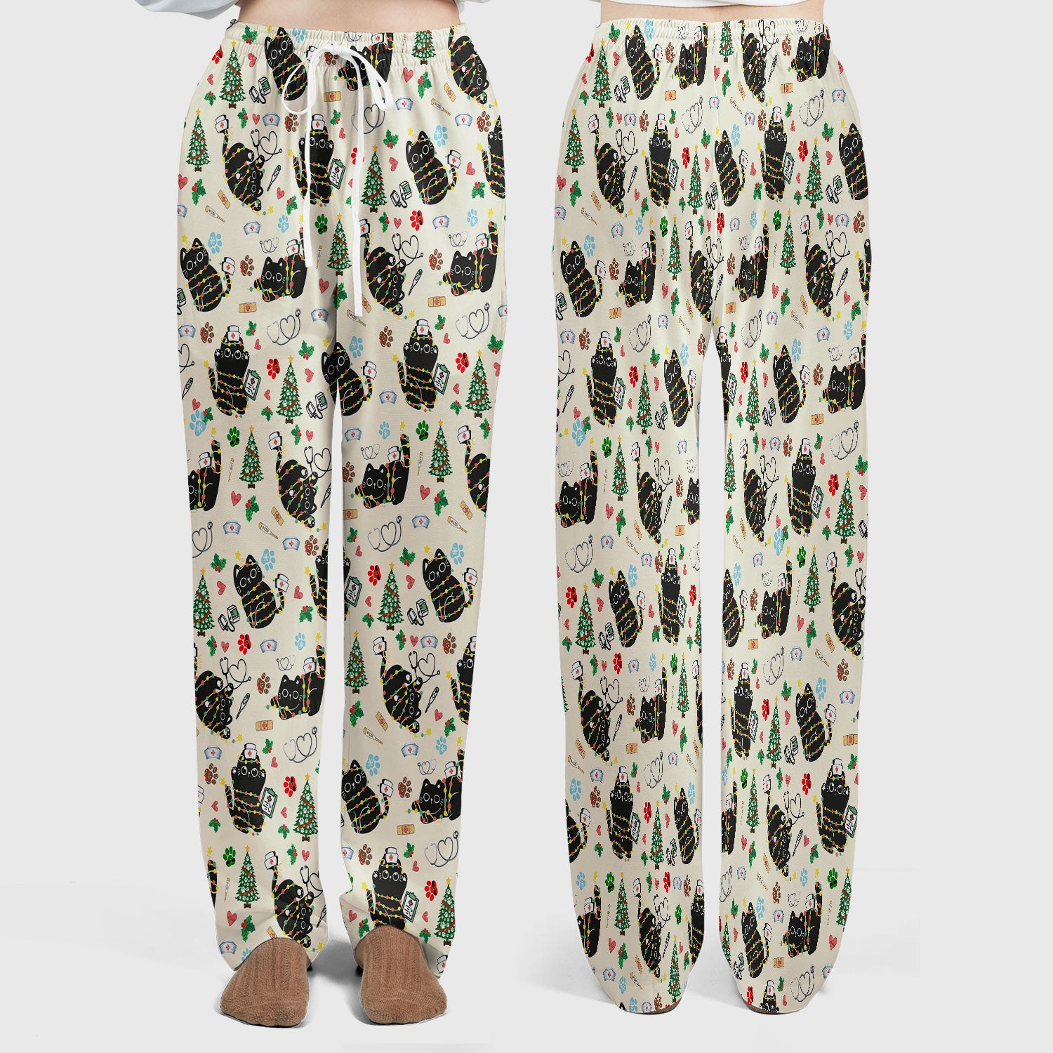 Funny Black Cat Christmas Scrub Set – Cute Holiday Kitty Pattern – Festive Medical Uniform for Nurses, Vets, and Cat Lovers