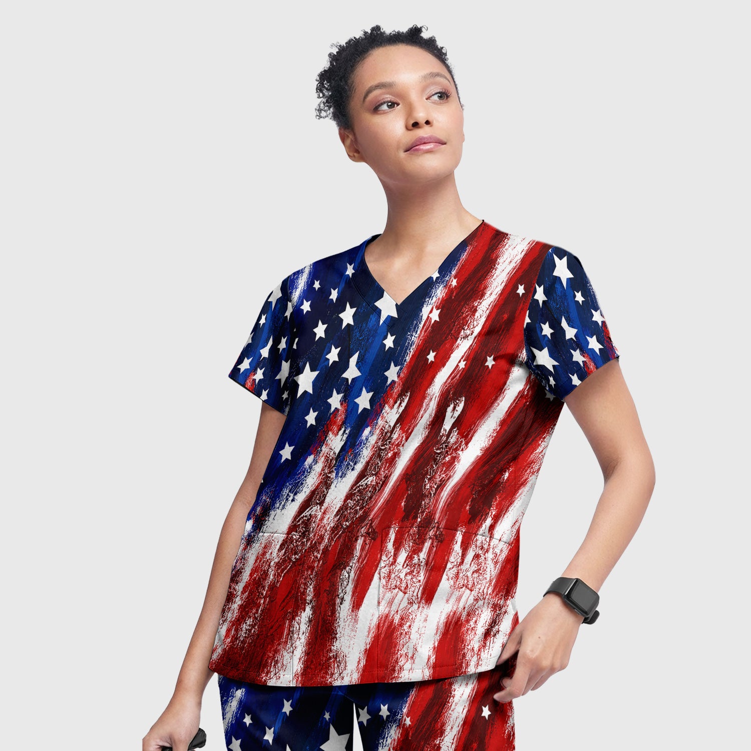 Patriotic American Flag Nurse Scrub Top for RN, CNA, Healthcare Workers, USA Medical Uniform Scrub Set, Scrub Pants and V Neck Top