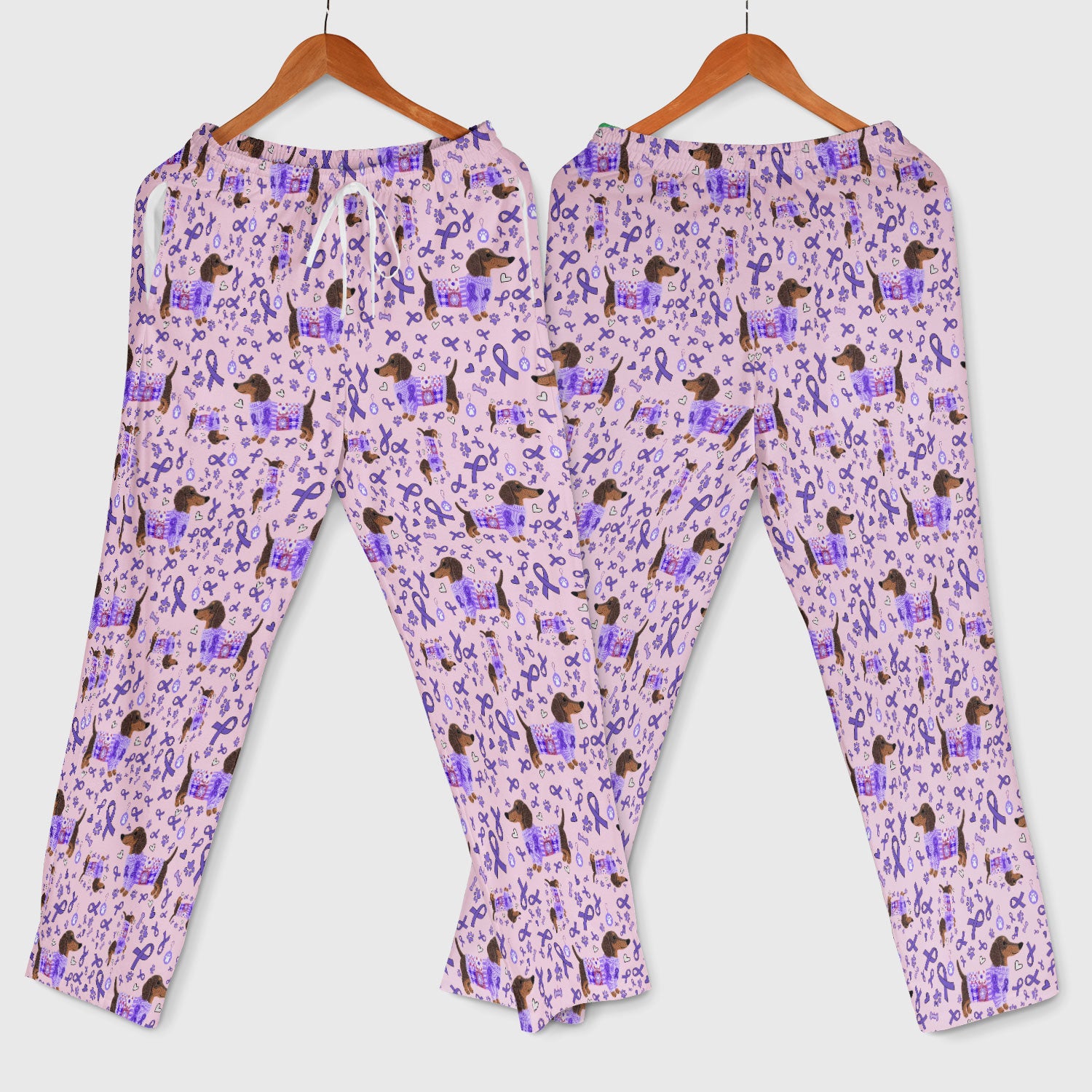 Purple Ribbon Dachshund Scrub Sets - Cute Awareness Dog Paw Prints Scrub Pants and V Neck Top - Support Lupus Cancer Med Uniform