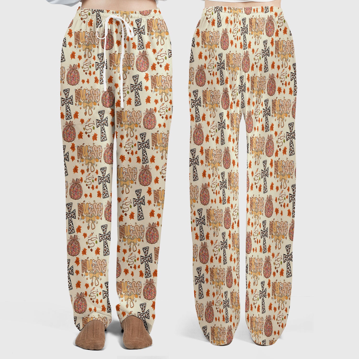 I Will Praise Him In Every Season - Boho Pumpkin Leopard Cross Fall Scrub Sets for Nurse - Thanksgiving Med Uniform for Women