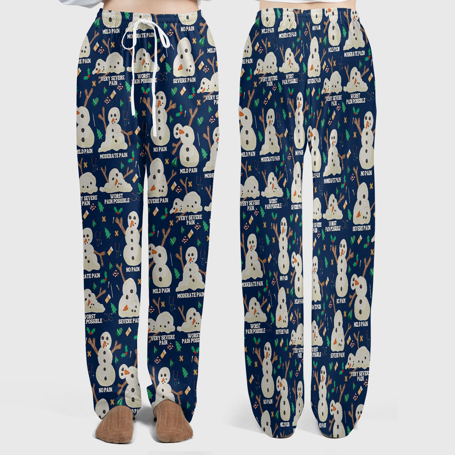 Funny Snowman Pain Scale Scrub Set for Nurse - Christmas Medical Pants and V Neck Top for Women RN LPN CNA