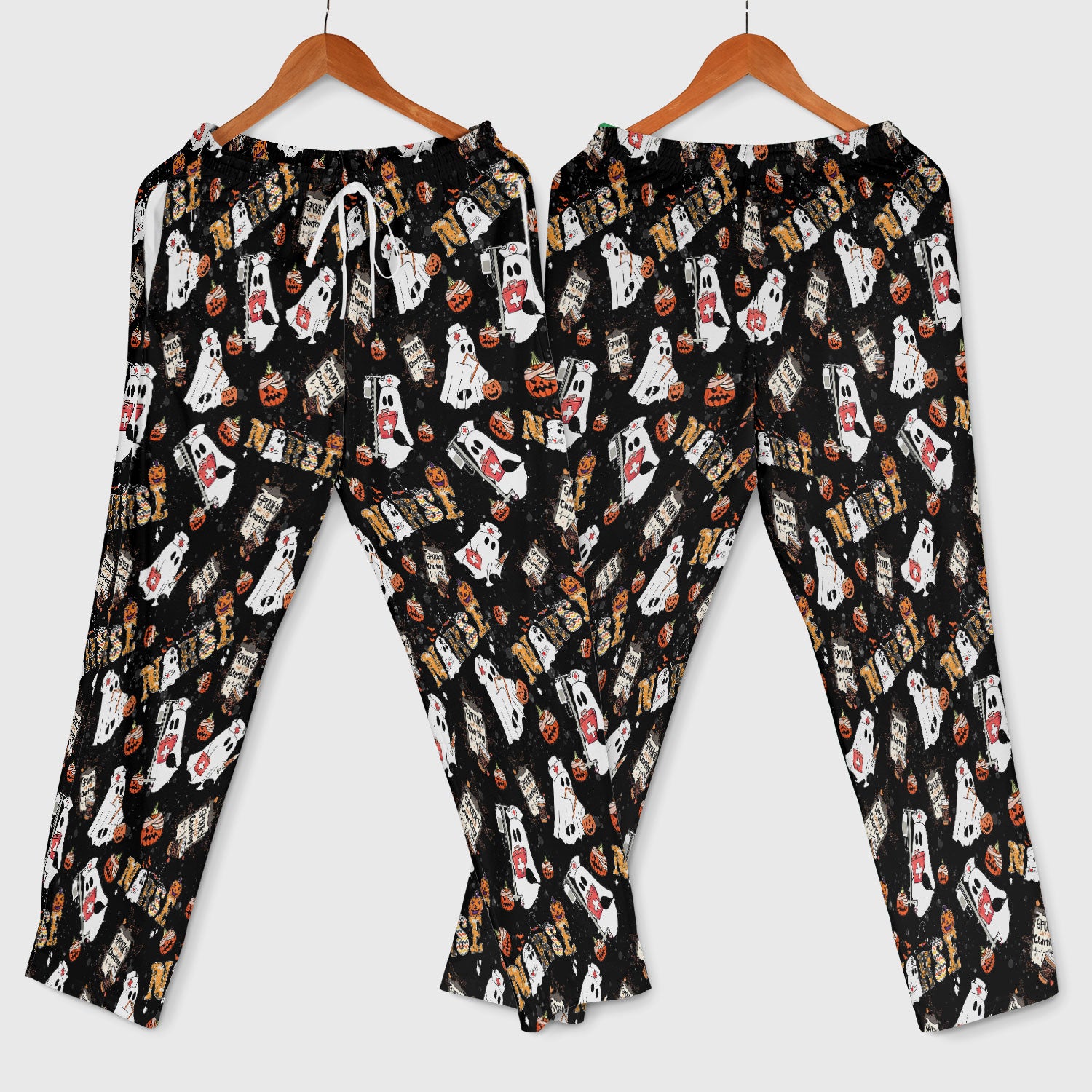 Halloween Women's Scrub Sets - Spooky But Still Charting - Funny Scrubs for Nurses - Horror Pumpkin Scrub Pants and V Neck Top