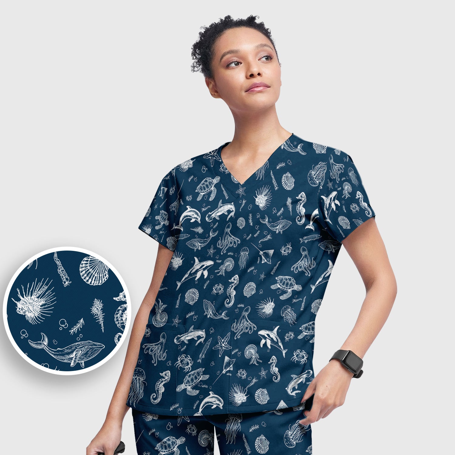 Marine Sea Life Pattern Scrub Set, Women's Scrub Sets