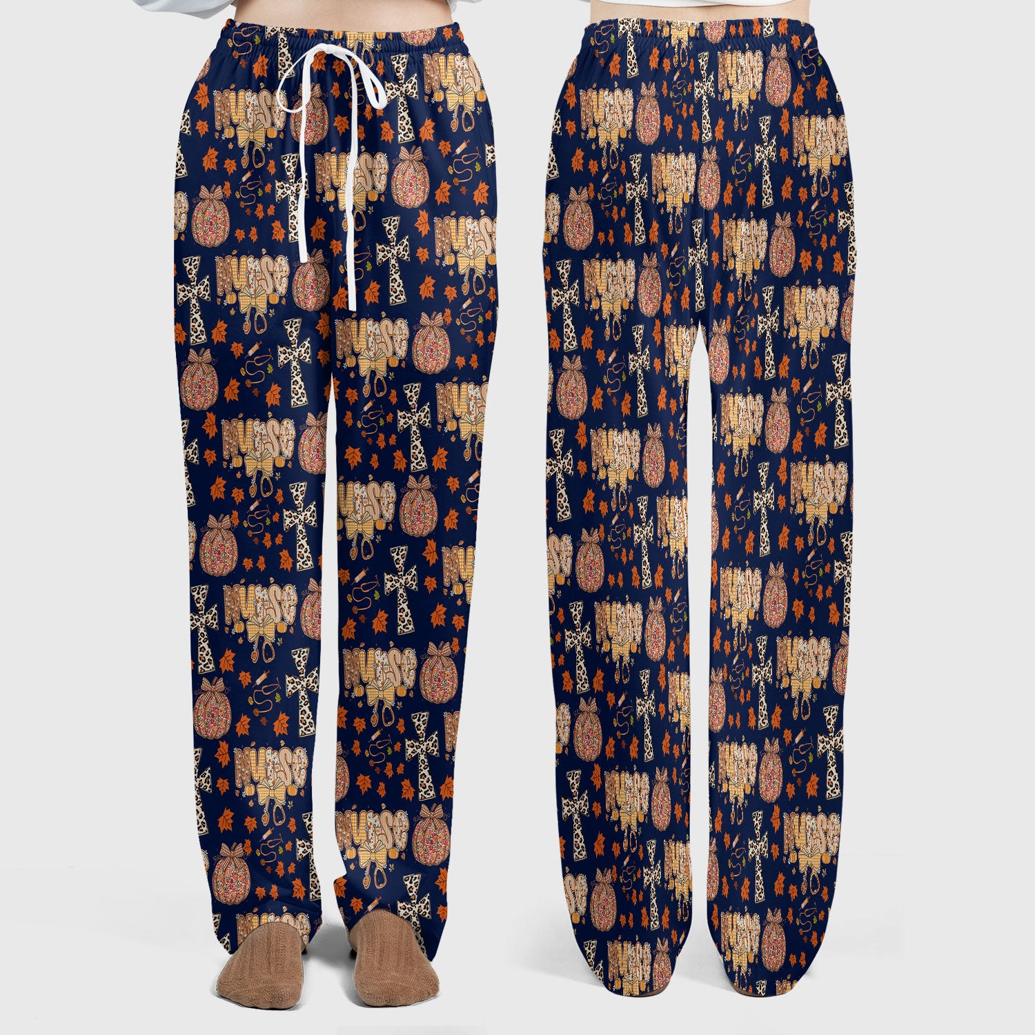 Floral Pumpkin Scrub Set for Women - Coquette Bow Thanksgiving Scrubs Pants and V Neck Top - Comfortable Medical Uniform