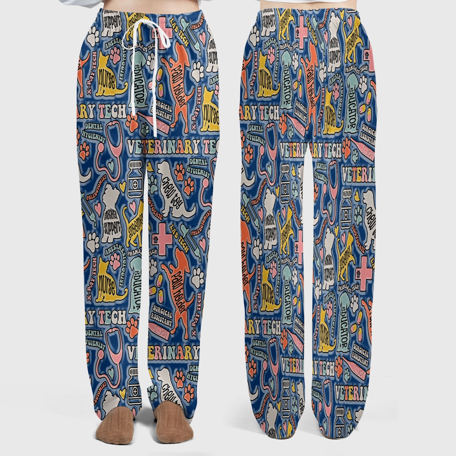 Veterinary Tech Nurse Scrub Set - Dog Cat Pet Scrubs Pants and V Neck Top - Funny Vet Tech Animal Scrubs for Women LPN RN CNA
