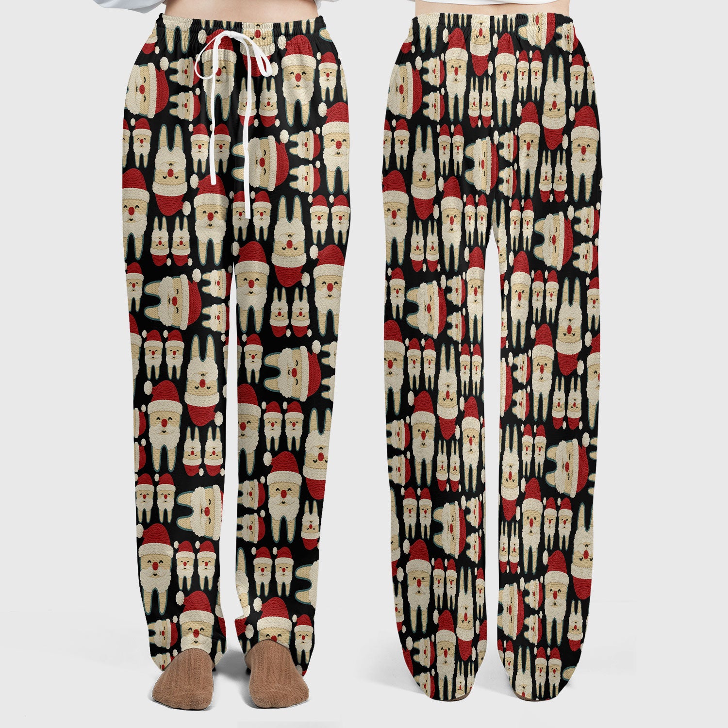 Christmas Tooth Scrub Set - Cute Santa Tooth Pattern for Dentists & Hygienists - Crochet Style Holiday Medical Uniform for Women