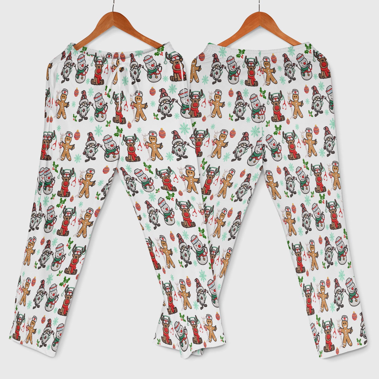 Christmas Gingerbread Scrubs Set for Women - Comfortable Scrubs for Nurses - Reindeer Santa Pants and V Neck Top