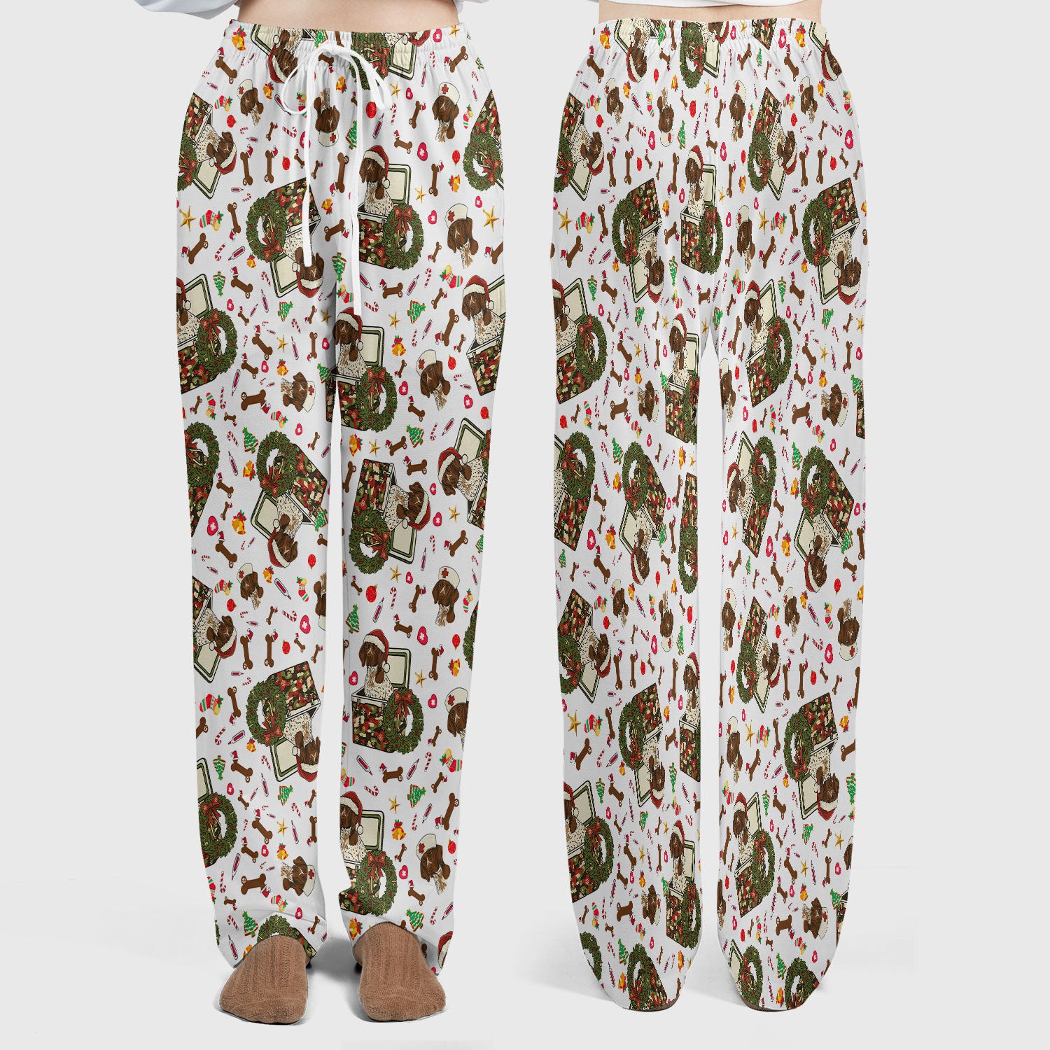 Christmas Dachshund Scrub Set - Cute Sausage Dog Nursing Pants and V Neck Top - Funny Holiday Medical Uniform