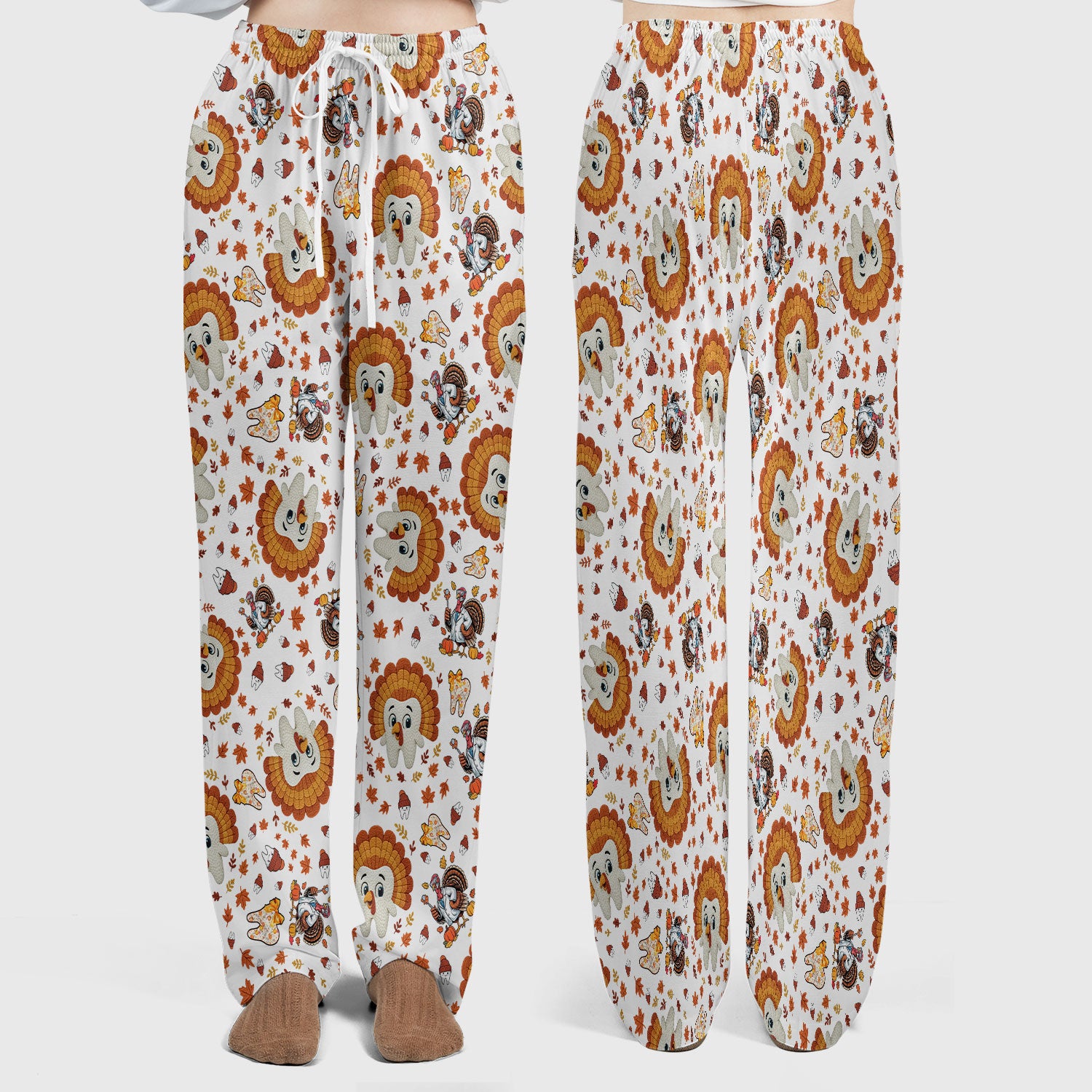 Funny Thanksgiving Tooth Scrub Set - Cute Turkey Dental Scrubs Pants and V Neck Top - Fall Medical Uniform for Hygienists & Nurses