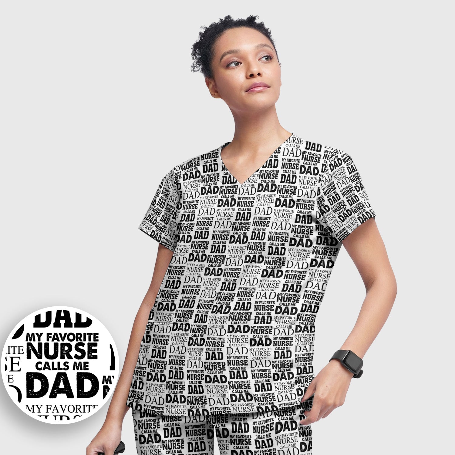 Favorite Nurse Calls Dad Pattern Scrub Set, Scrub Pants and V Neck Top