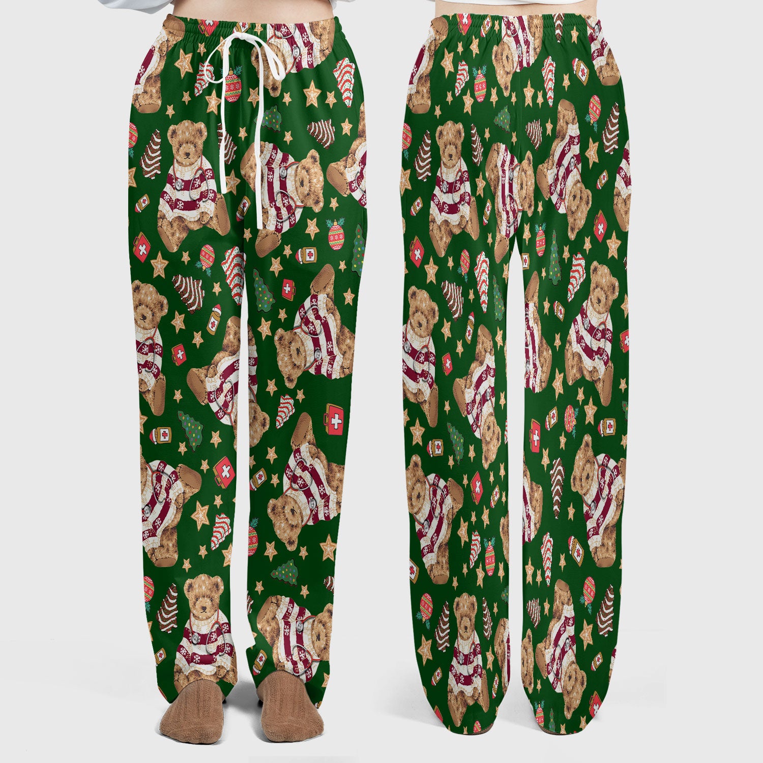 Teddy Bear Christmas Scrub Set - Festive Scrubs Pants and V Neck Top for Women - Gift for Nurses RN CNA LPN