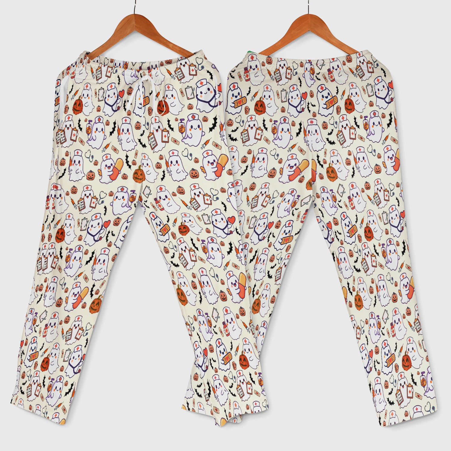 Halloween Women's Scrub Sets - Comfortable Scrubs for Nurses - Pumpkin Ghost Scrub Pants and V Neck Top - Breathable Med Uniform