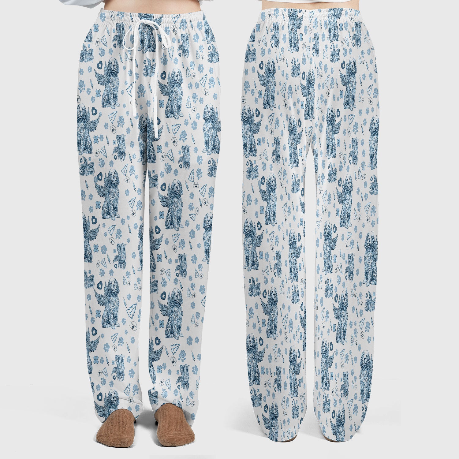Toile De Jouy Scrub Set for Nurses - Angel Puppy Medical Uniform - Floral Dog in Heaven Gift for Women, Vet Techs, RN CNA LPN