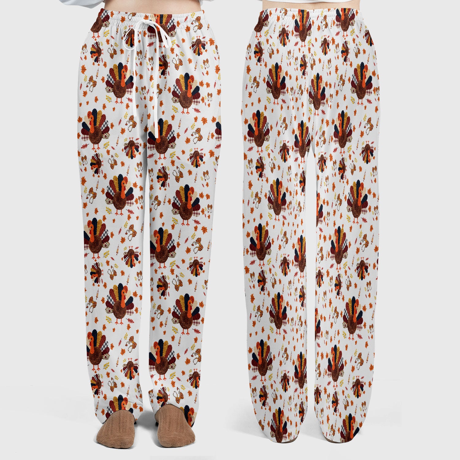 Thanksgiving Women's Scrub Sets - Funny Autumn Turkey Pants and V Neck Top - Breathable Fabrics Nursing Uniform