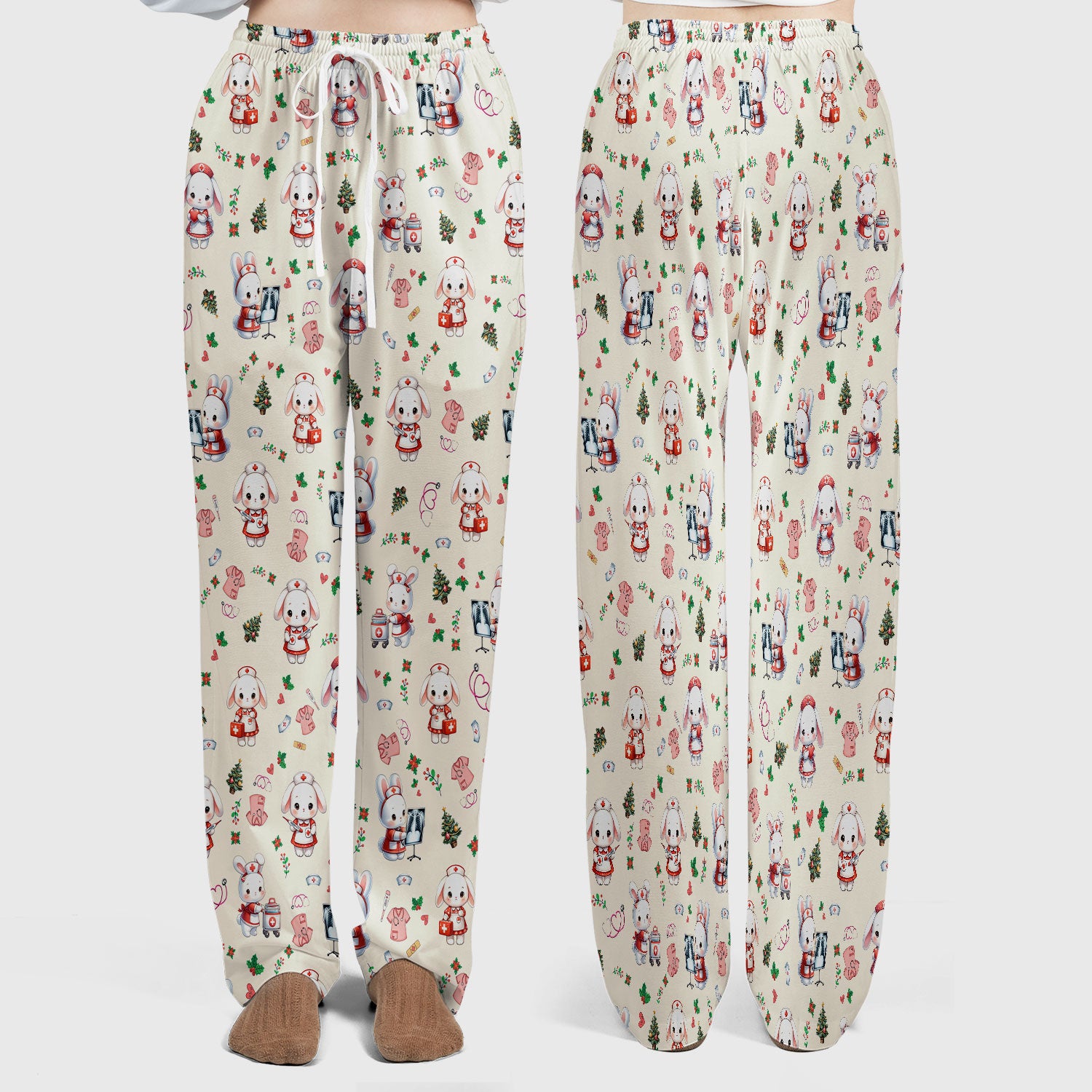 Cute Bunny Scrub Set for Nurse - Adorable Christmas Rabbit Pants and V Neck Top - Funny Holiday Medical Shirt Gift