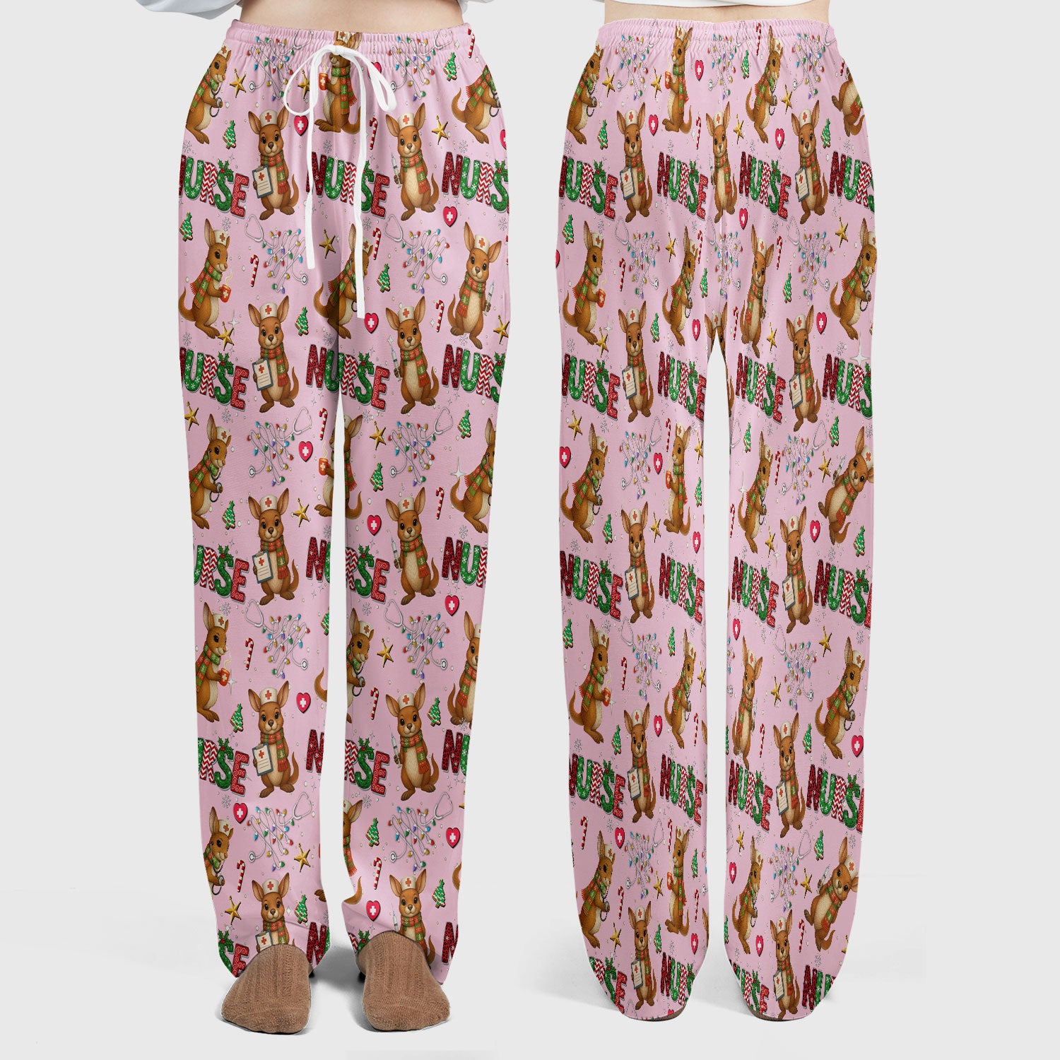 Aussie Kangaroo Christmas Scrub Set - Funny Holiday Nurse Shirt and Pants for Women - Cute Animal Medical Uniform