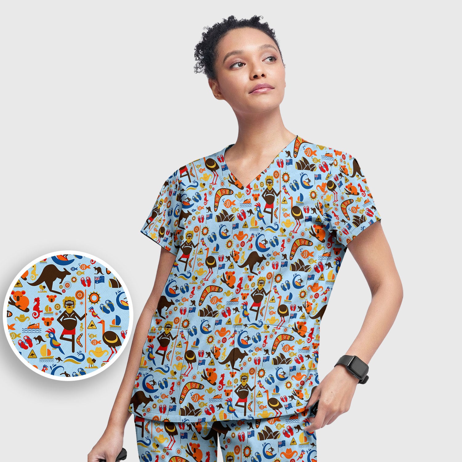 Indigenous Inspired Icon Scrub Set, Australia Culture Pattern Nurse Shirt, Comfortable Scrubs For Nursing