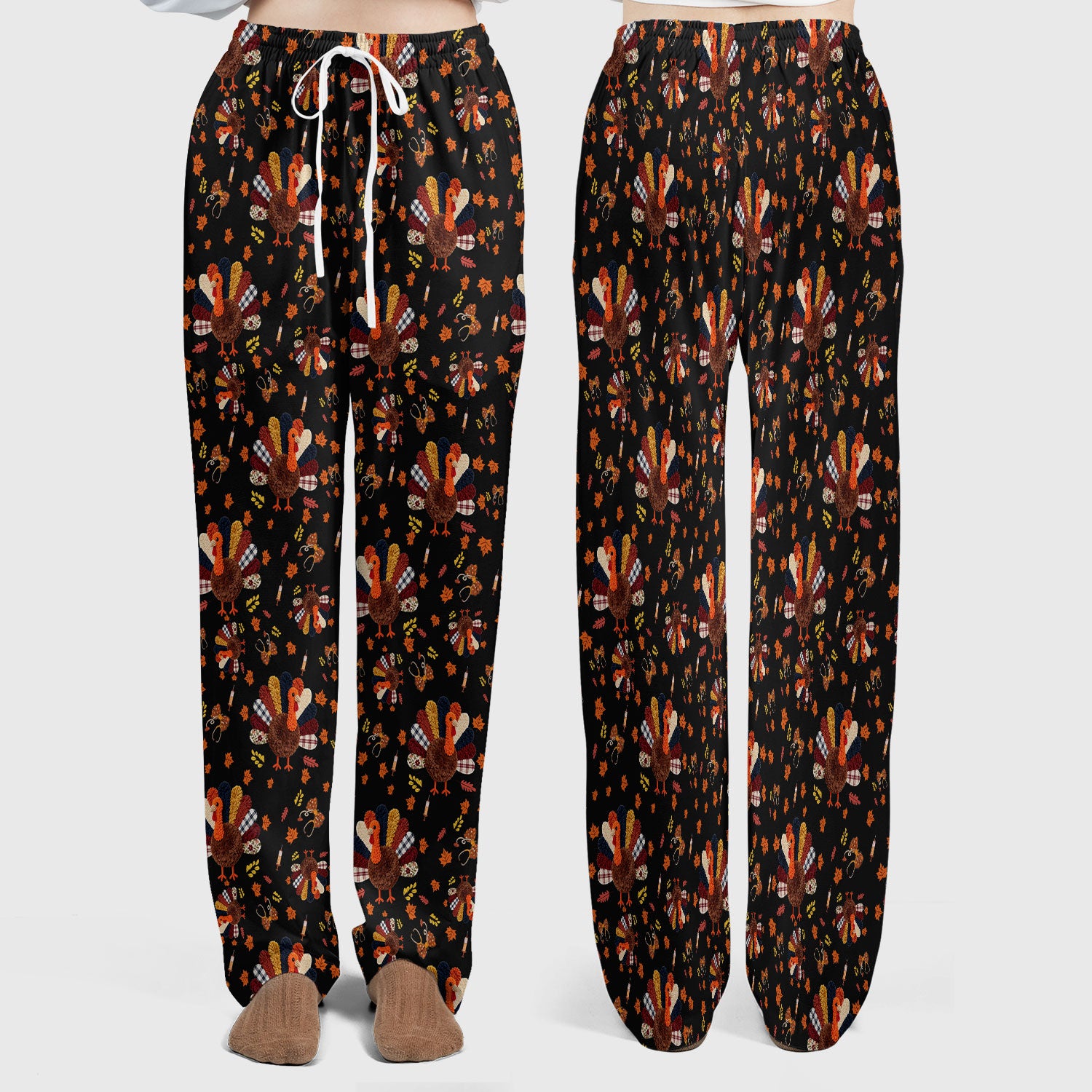 Thanksgiving Women's Scrub Sets - Funny Autumn Turkey Pants and V Neck Top - Breathable Fabrics Nursing Uniform
